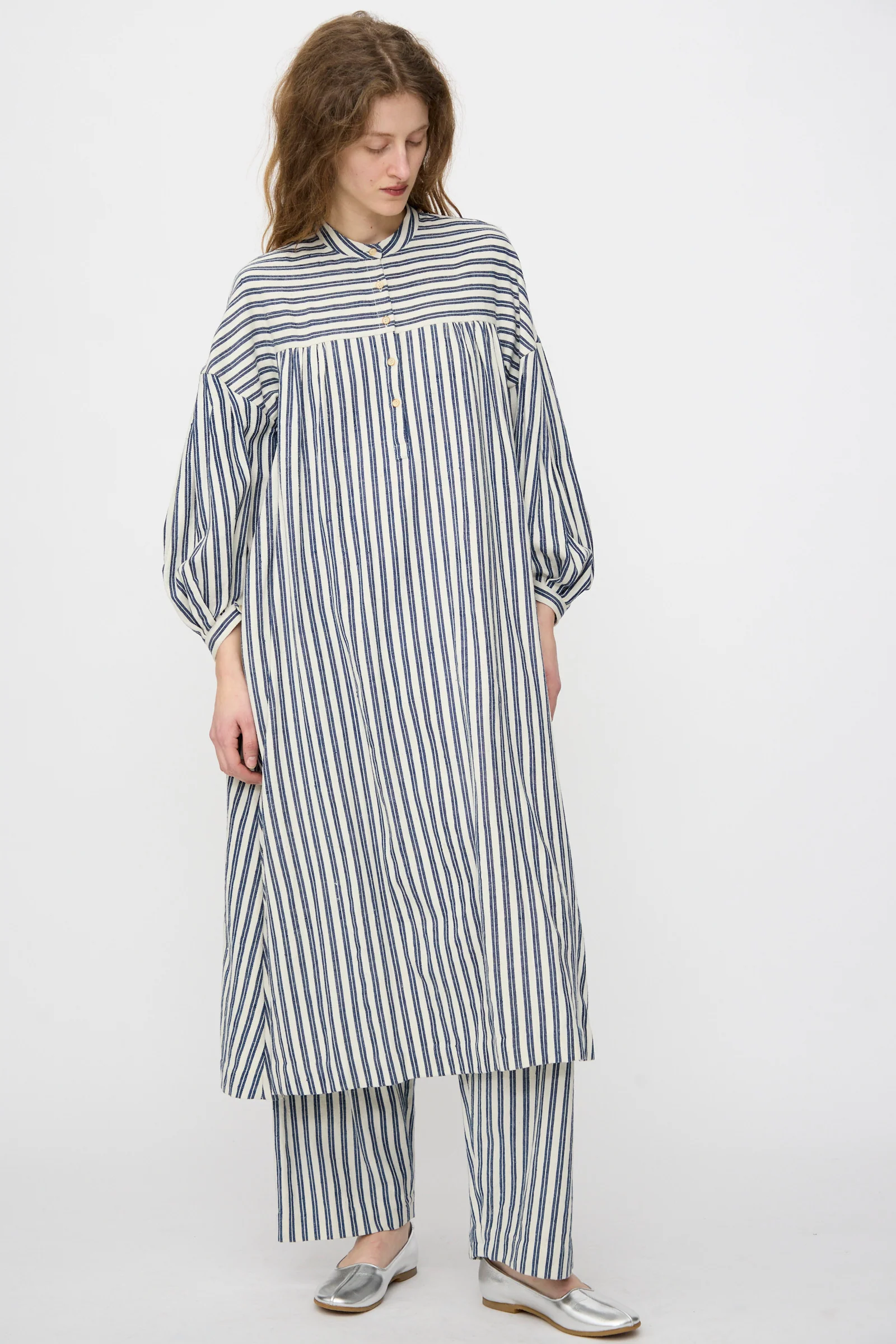 Cotton Gurue Dress in Indigo Stripe - Image 4
