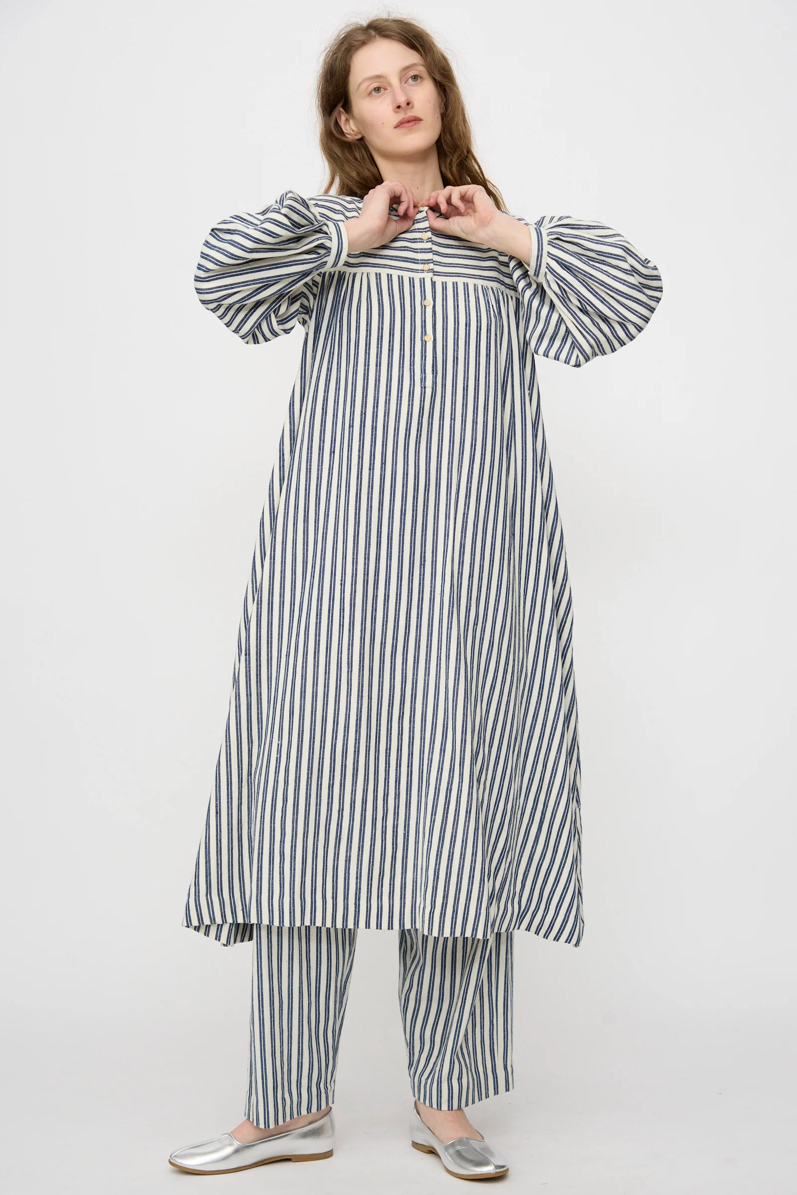 Cotton Gurue Dress in Indigo Stripe - Image 5
