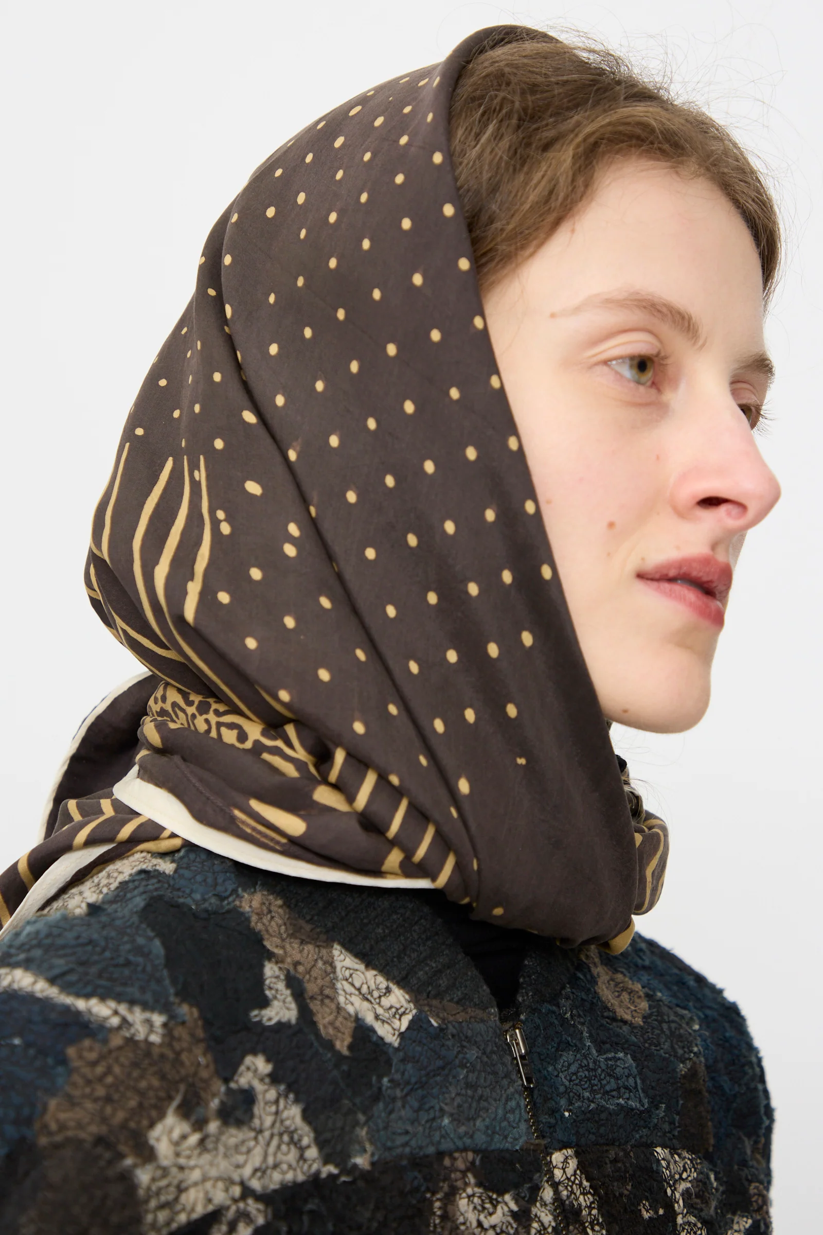 Silk Square Scarf Large in Charcoal Block Print - Image 3