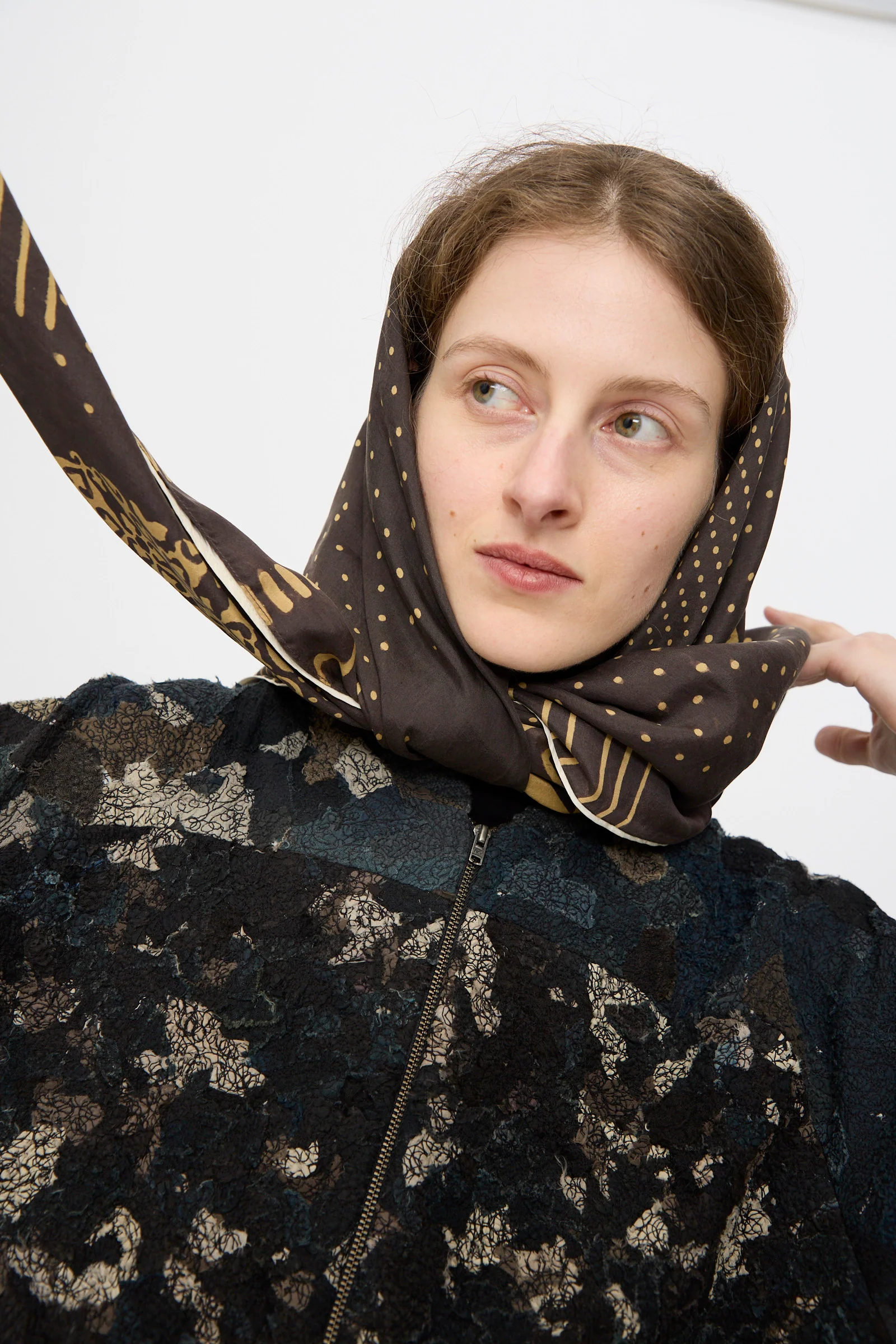 Silk Square Scarf Large in Charcoal Block Print - Image 4