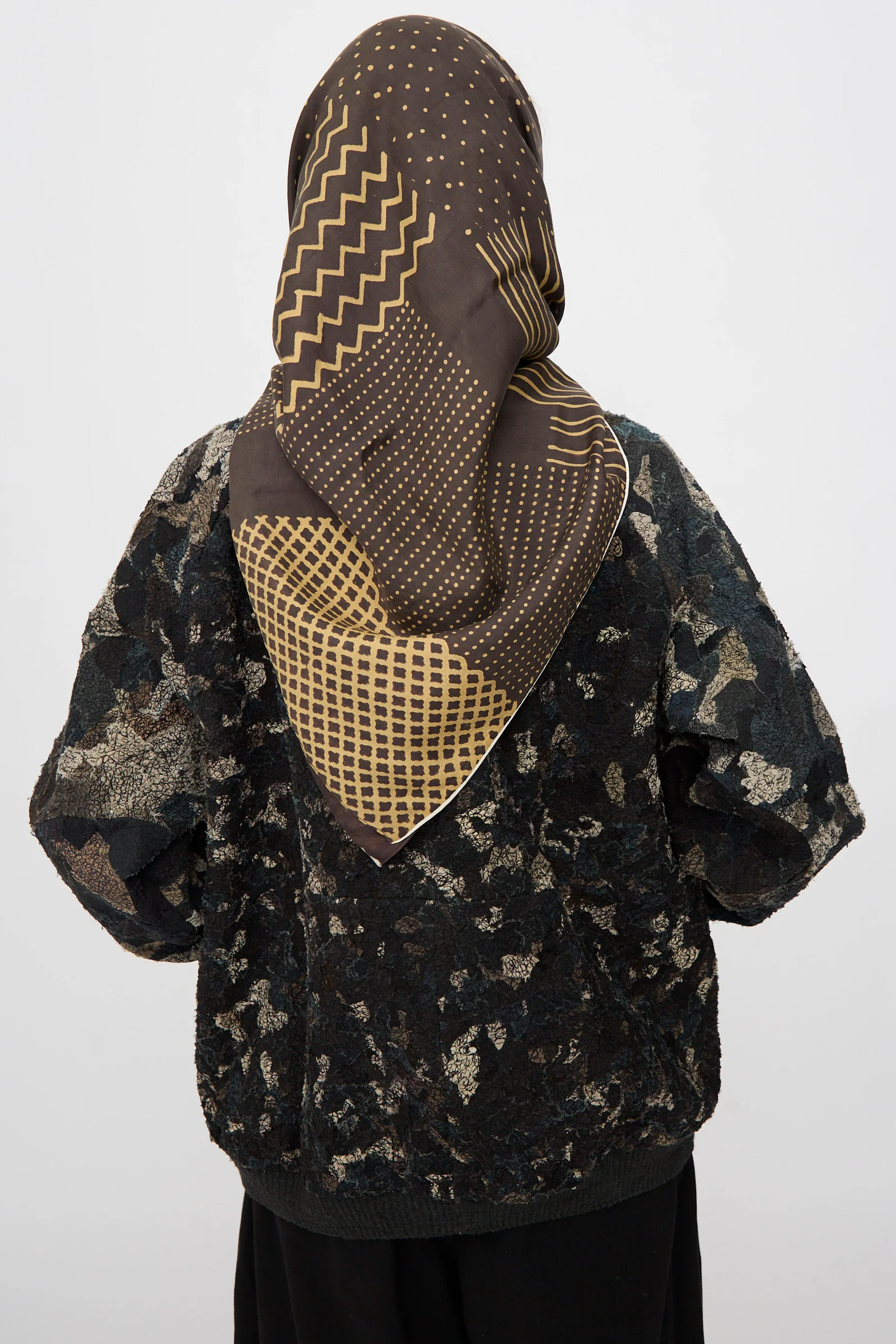 Silk Square Scarf Large in Charcoal Block Print - Image 6