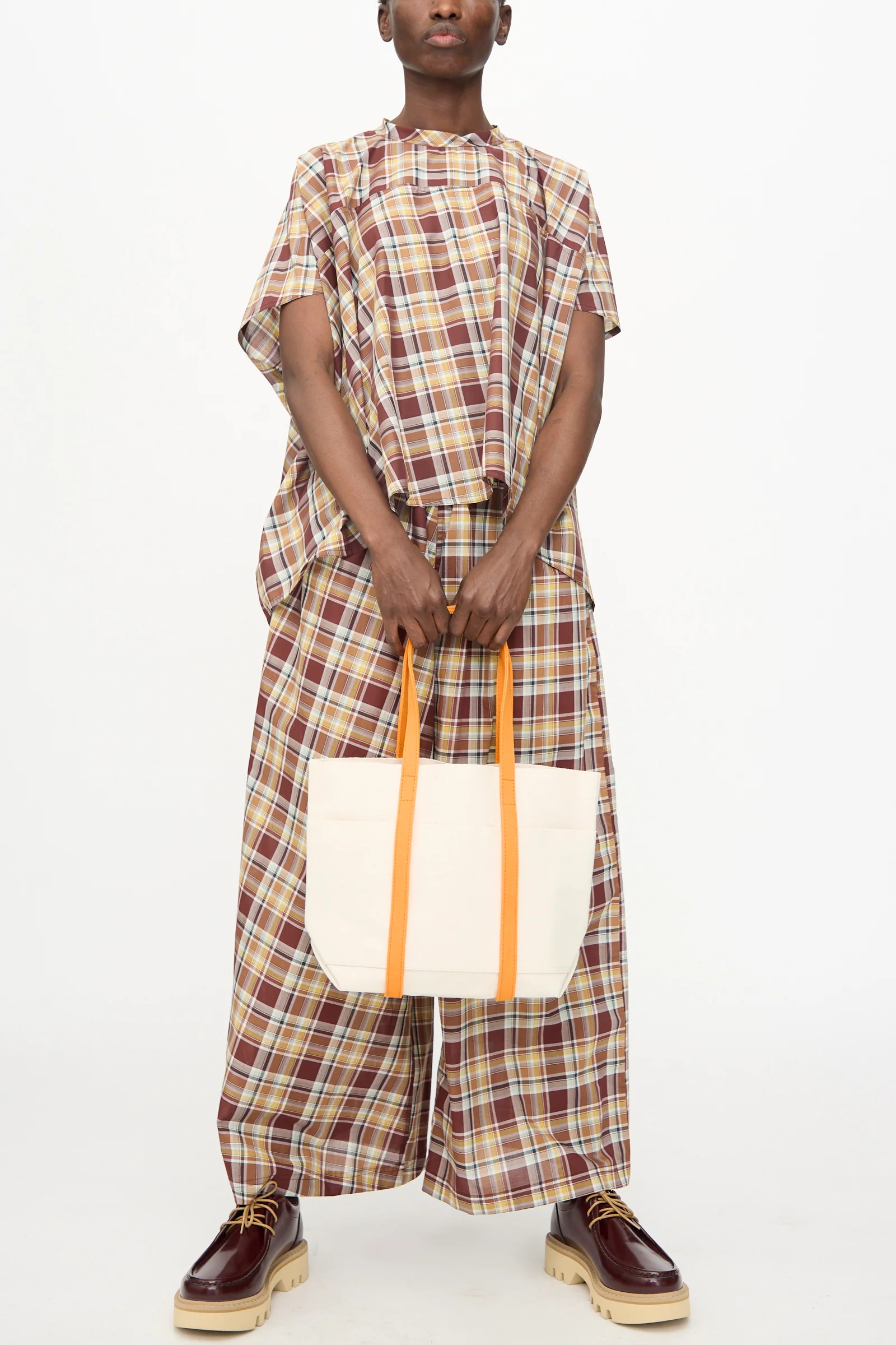 Washed Canvas Small Tote 2 Tone in Orange - Image 2