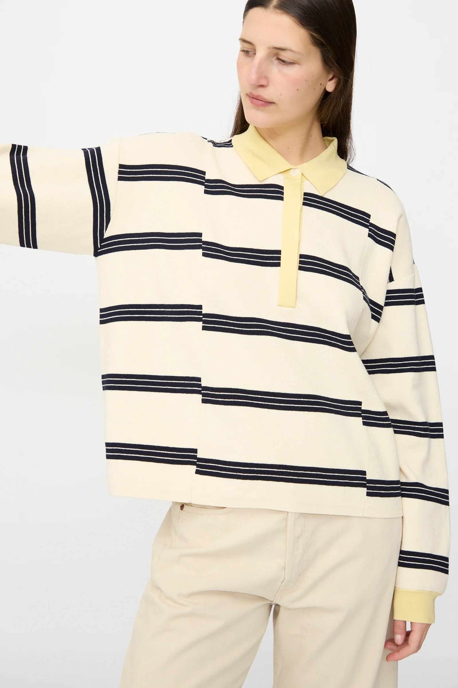 Rugby Polo in White and Navy - Image 4