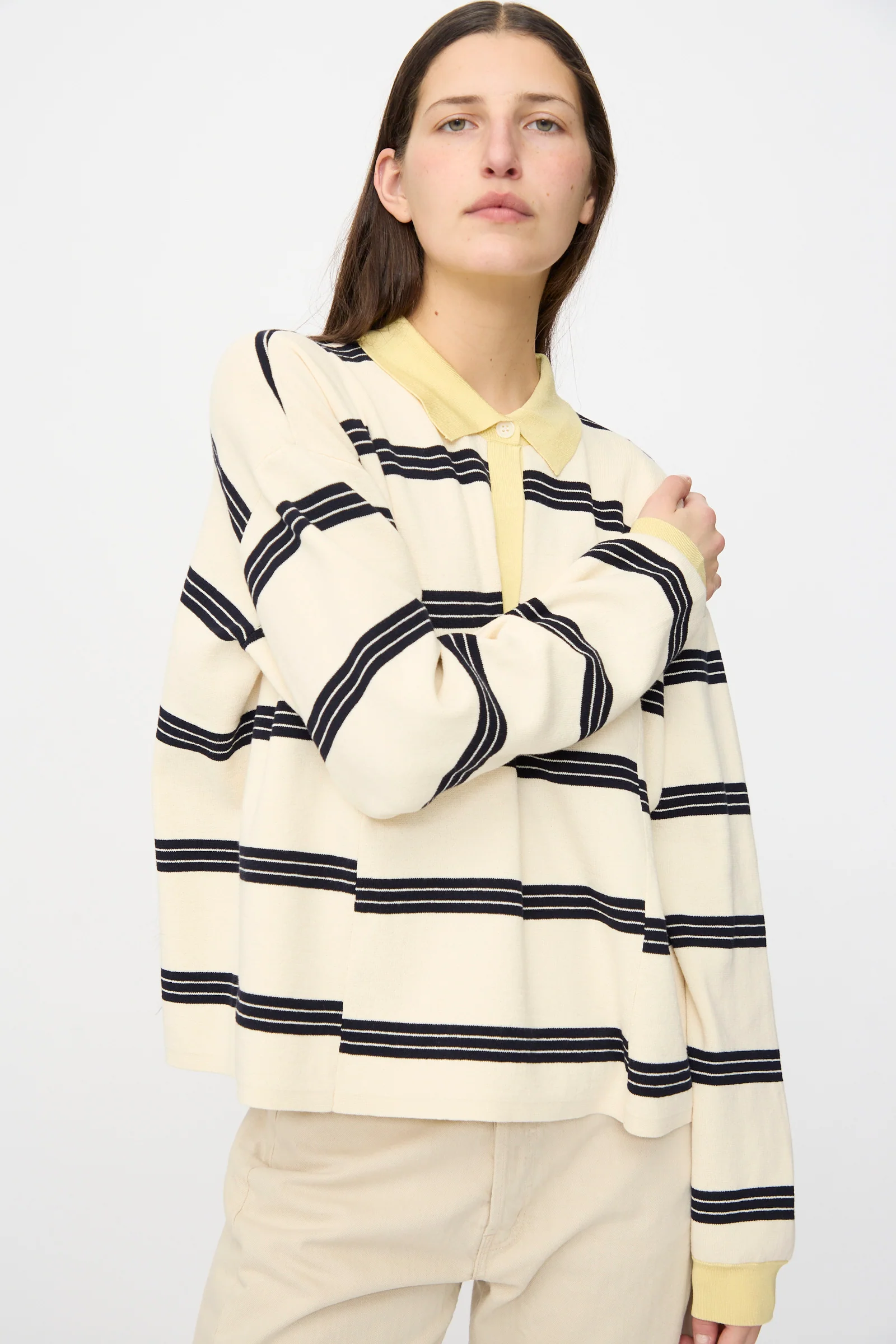 Rugby Polo in White and Navy - Image 5
