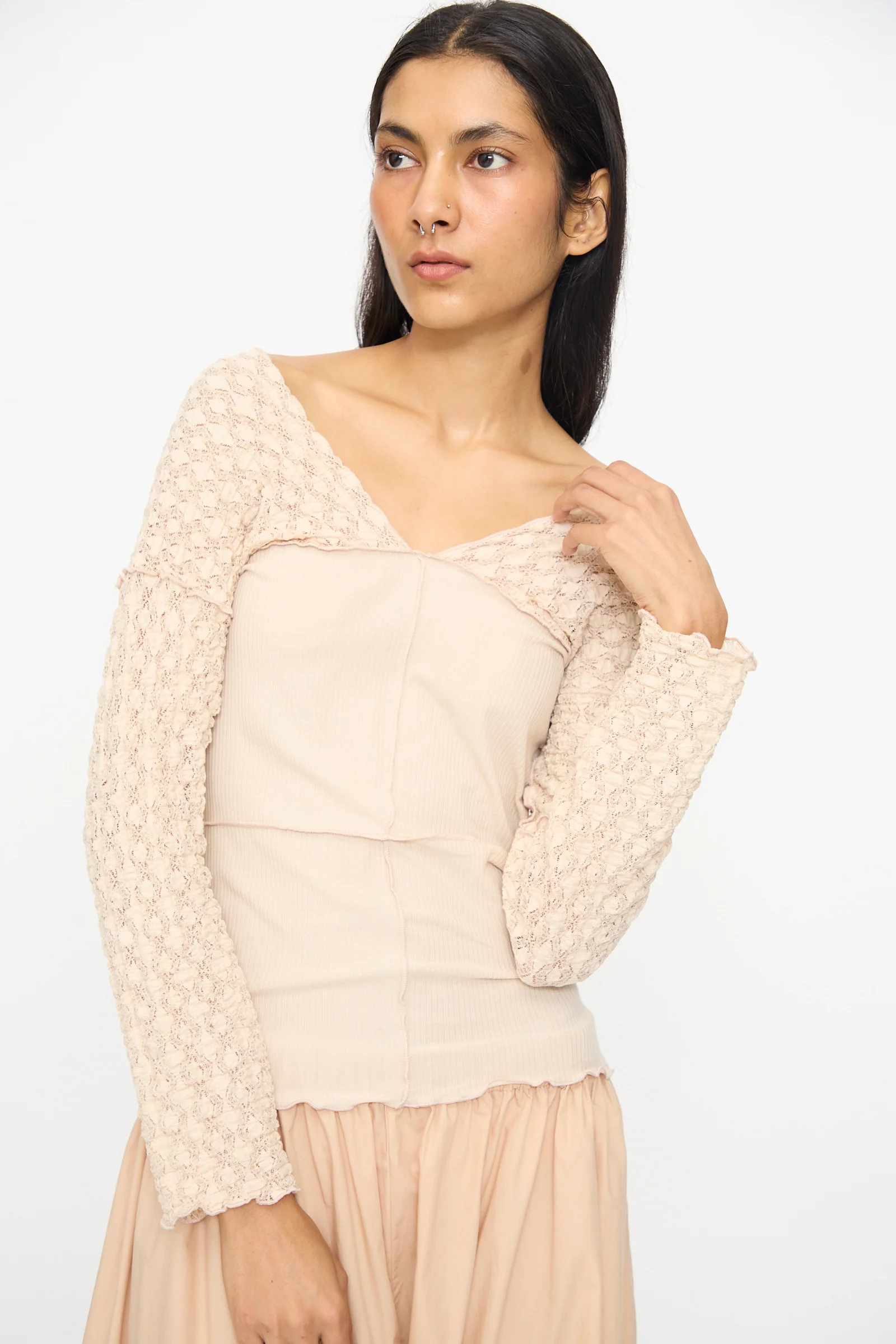 Nehru Long Sleeve Tee in Dylan Beige