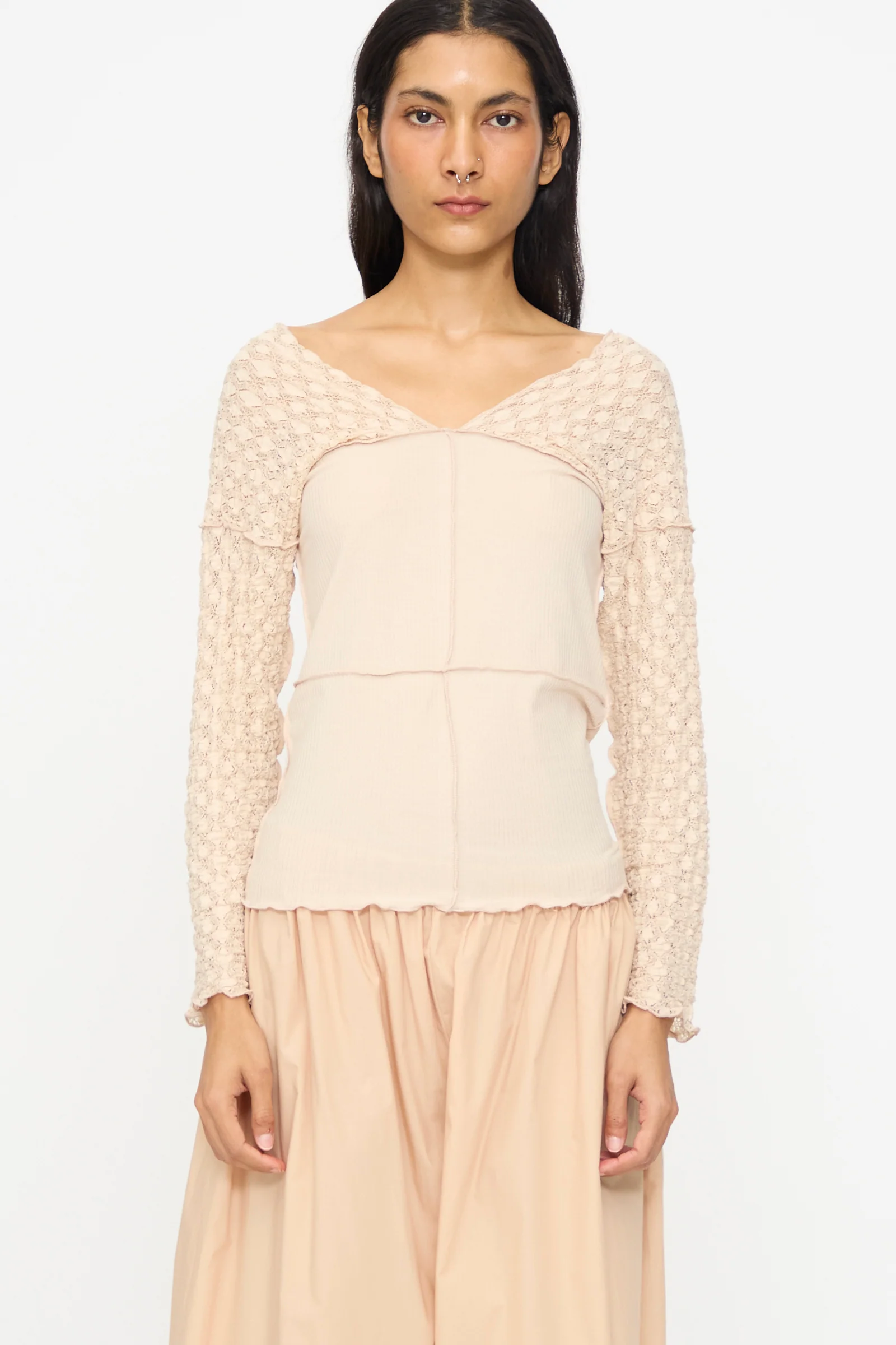 Nehru Long Sleeve Tee in Dylan Beige - Image 2