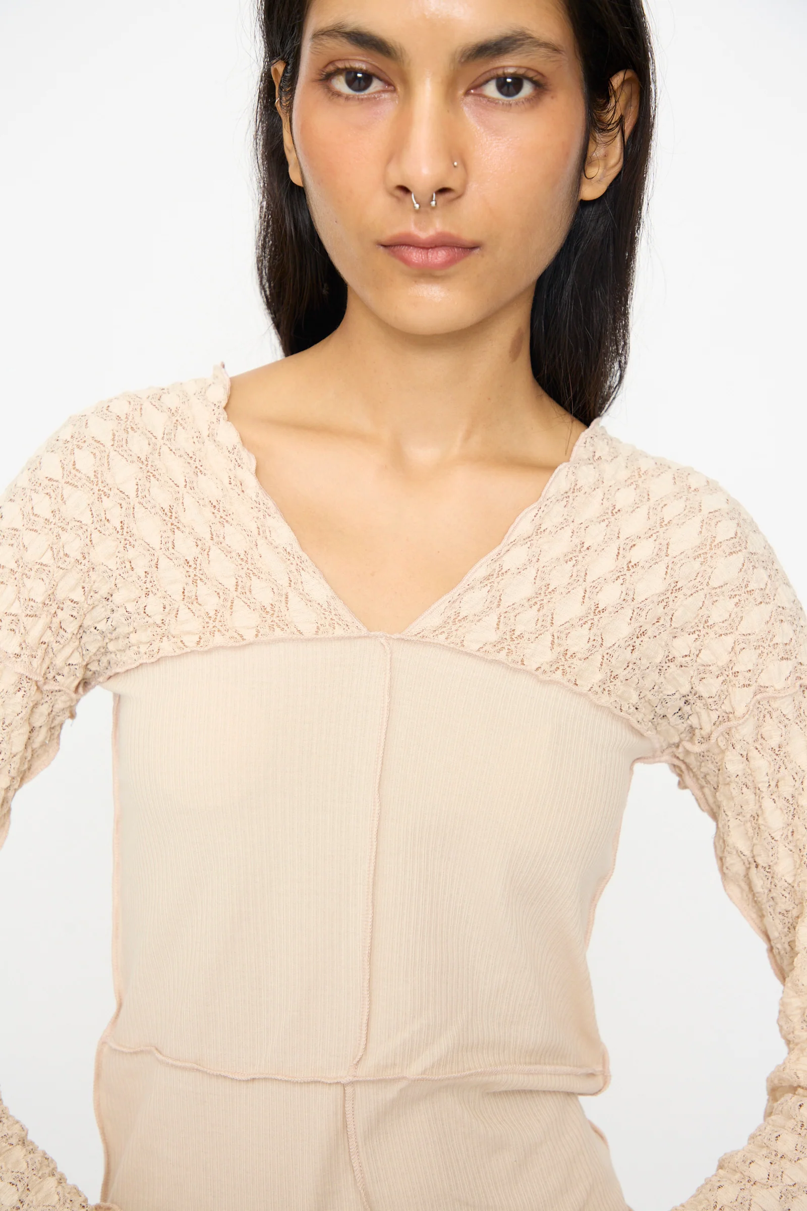 Nehru Long Sleeve Tee in Dylan Beige - Image 3