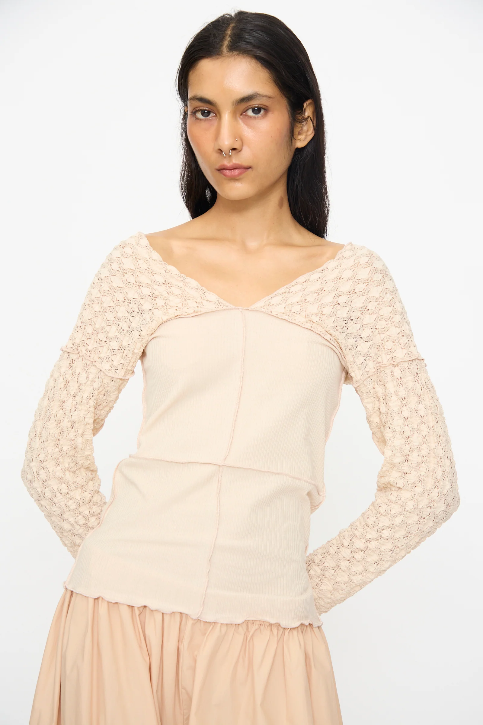 Nehru Long Sleeve Tee in Dylan Beige - Image 4