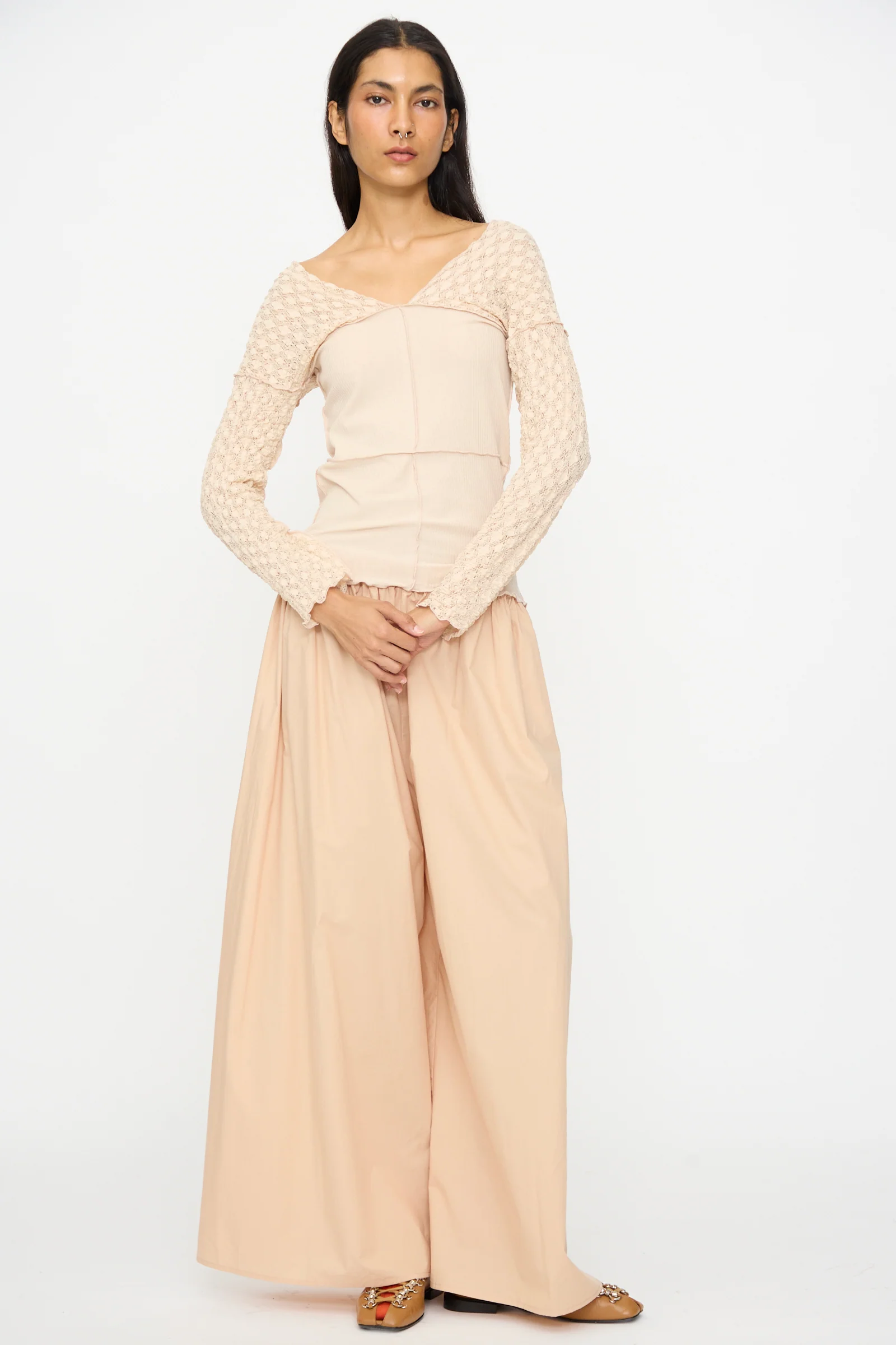 Nehru Long Sleeve Tee in Dylan Beige - Image 5