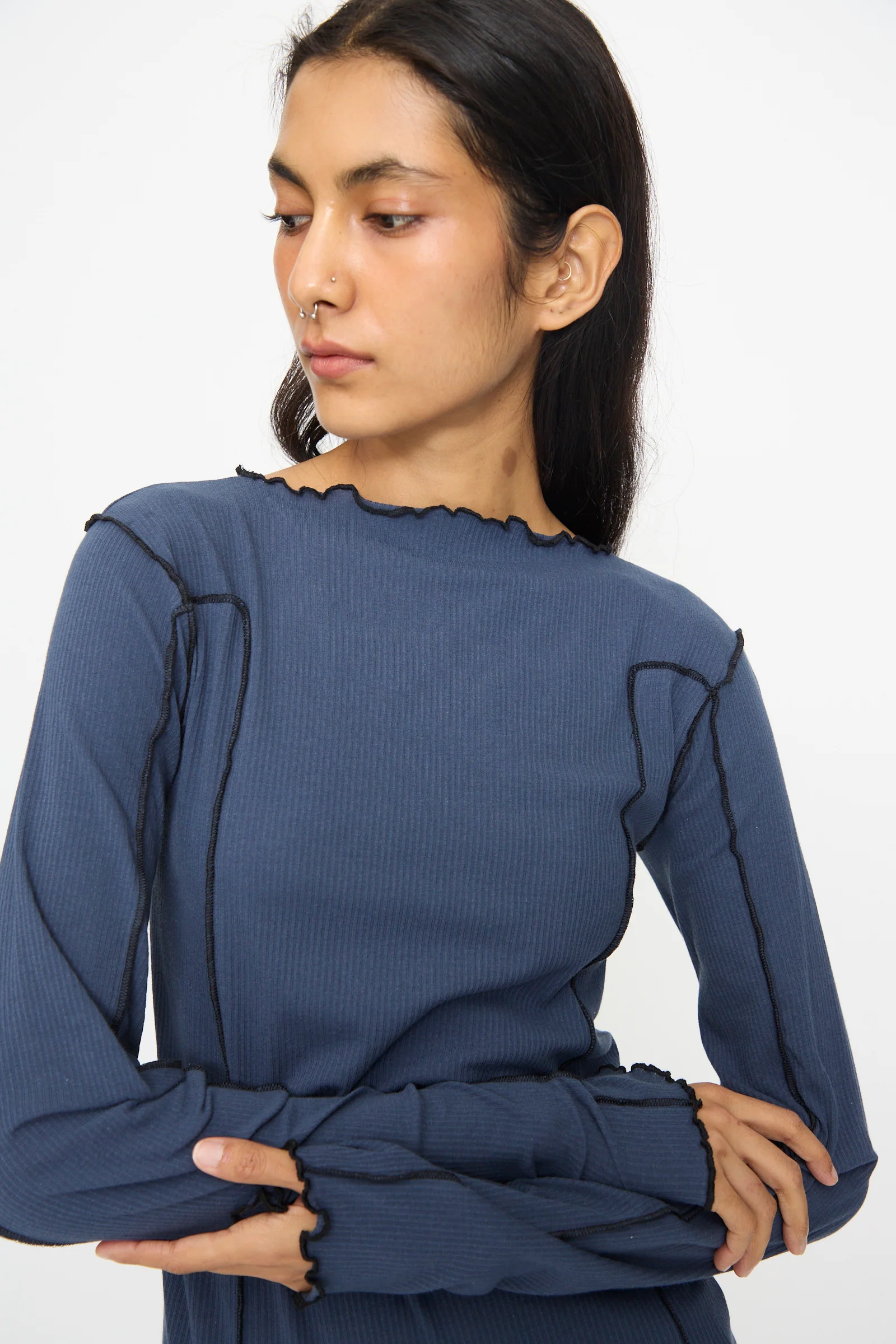 Omato Long Sleeve Tee in Preston Blue - Image 3