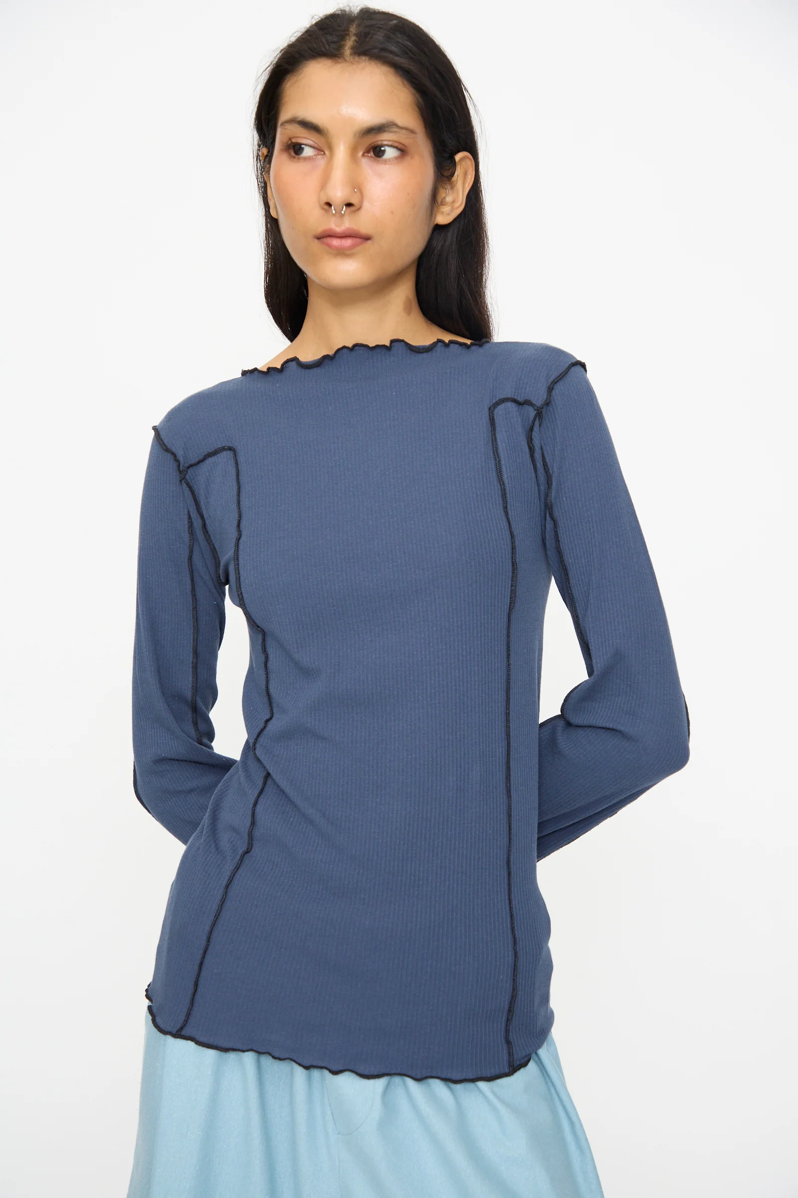 Omato Long Sleeve Tee in Preston Blue - Image 4