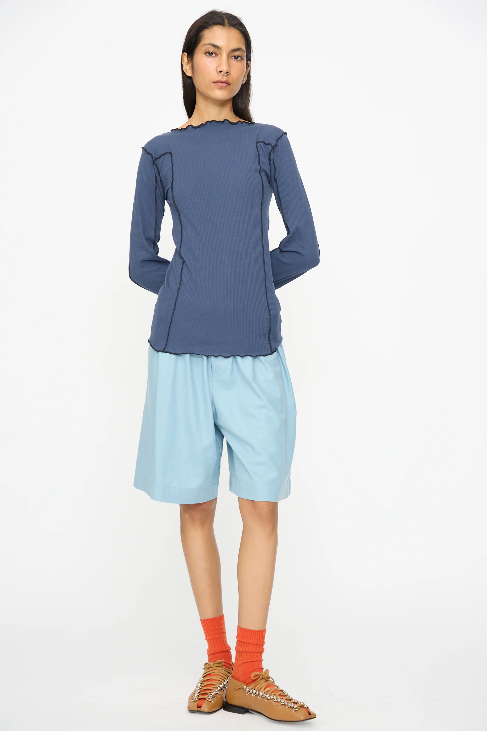 Omato Long Sleeve Tee in Preston Blue - Image 5
