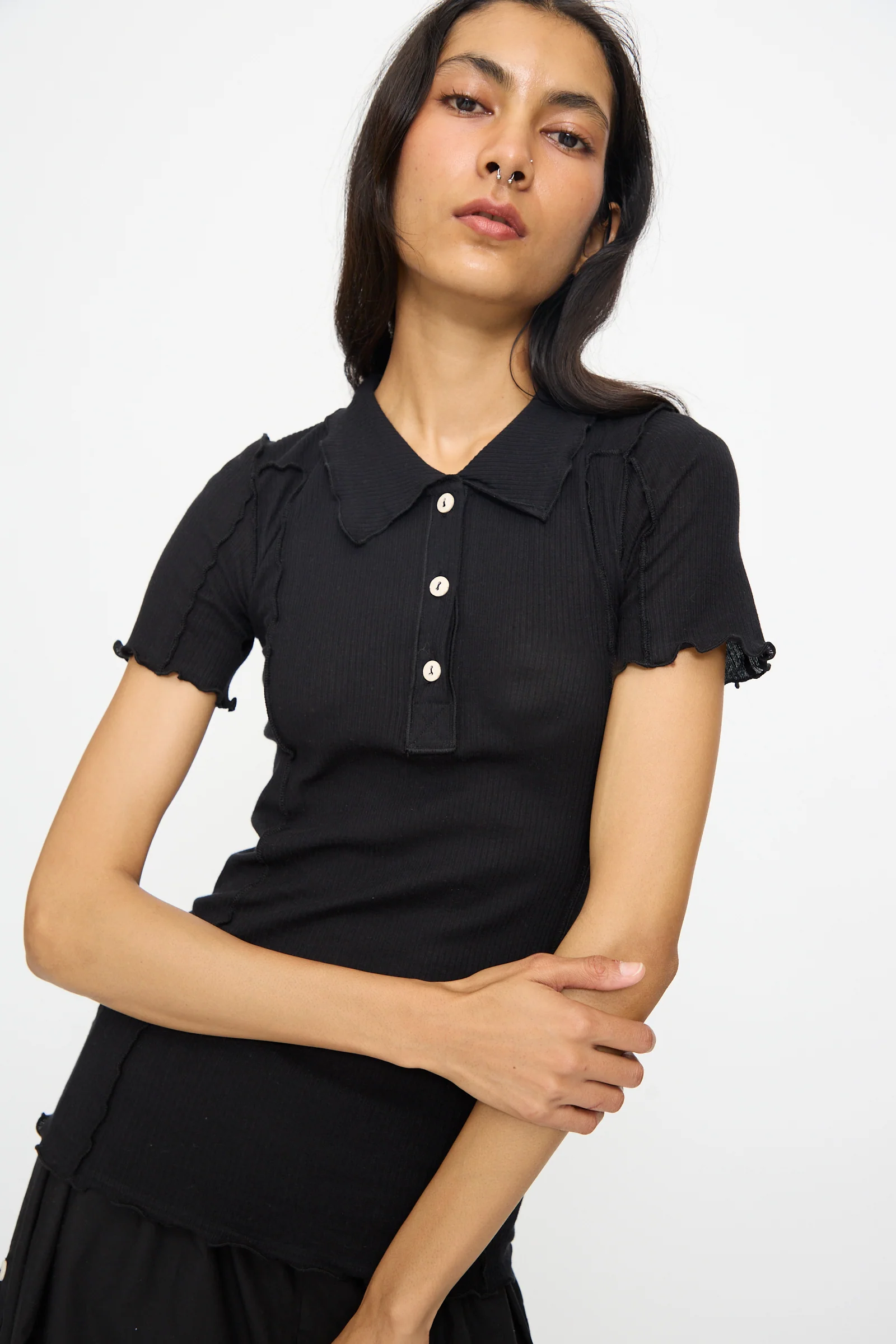 Omato Polo Tee Shirt in Black - Image 5