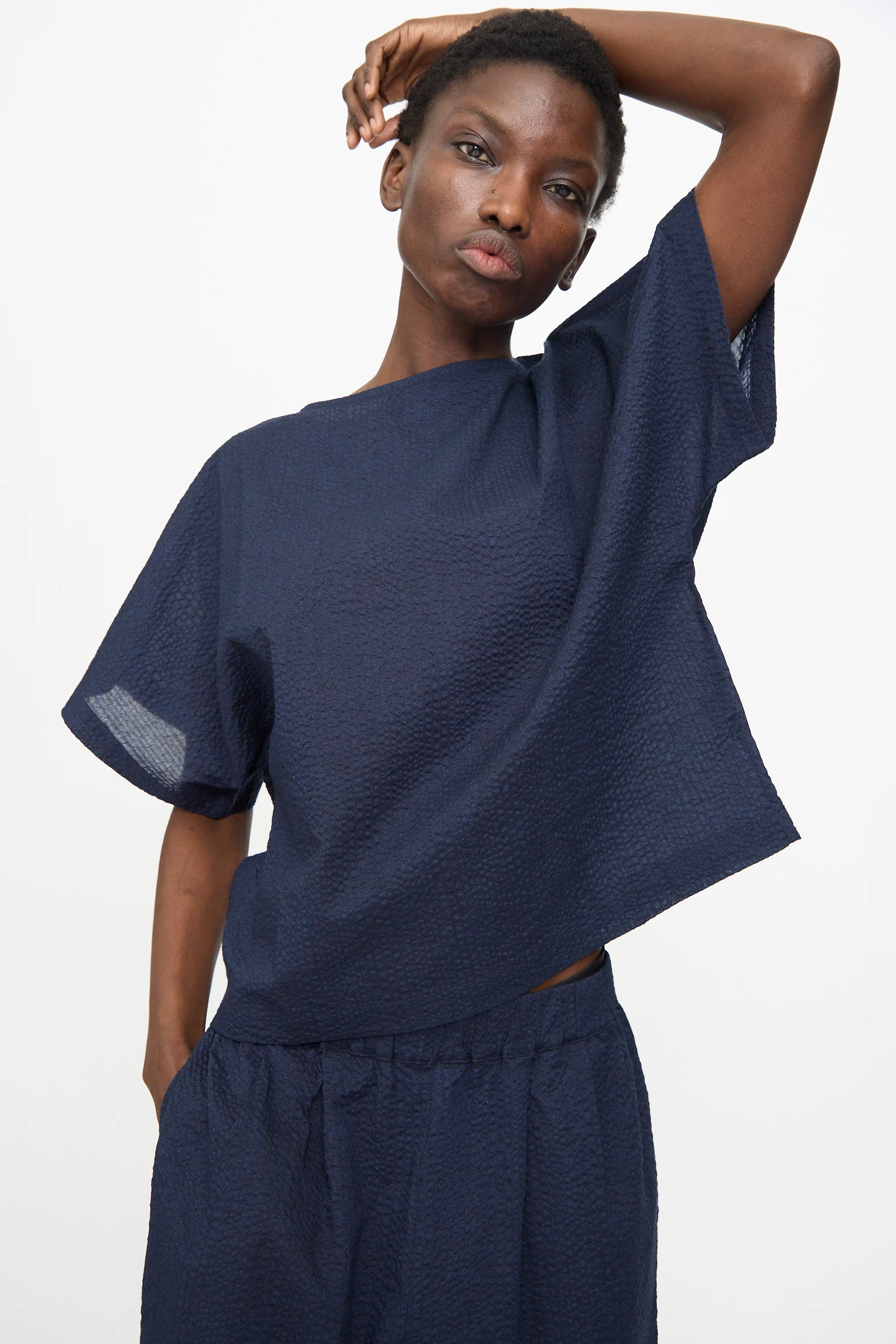 Box Top with Micro Wave Texture in Navy