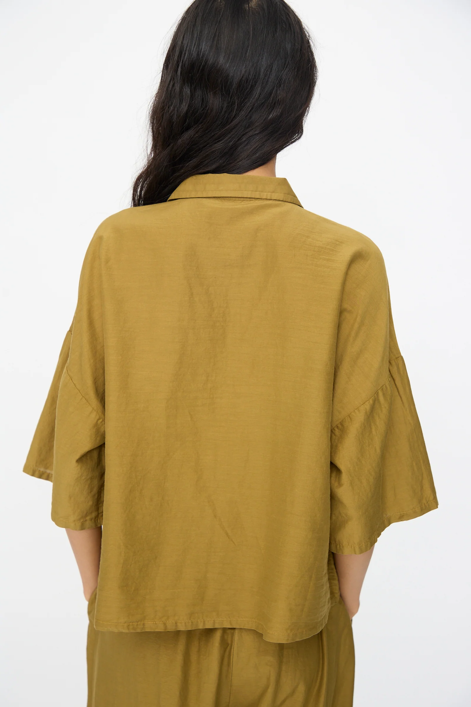 Cropped Shirt in Dark Olive - Image 6