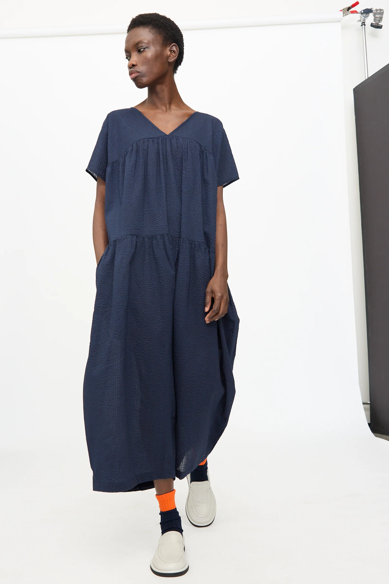 Jumpsuit with Micro Wave Texture in Navy