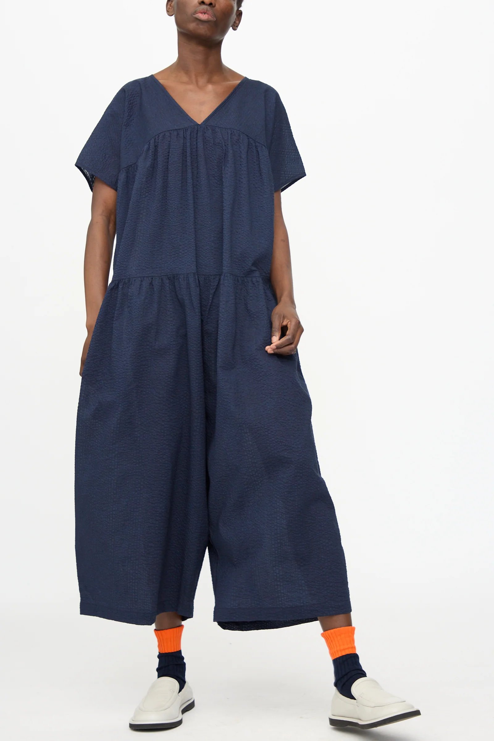 Jumpsuit with Micro Wave Texture in Navy - Image 2