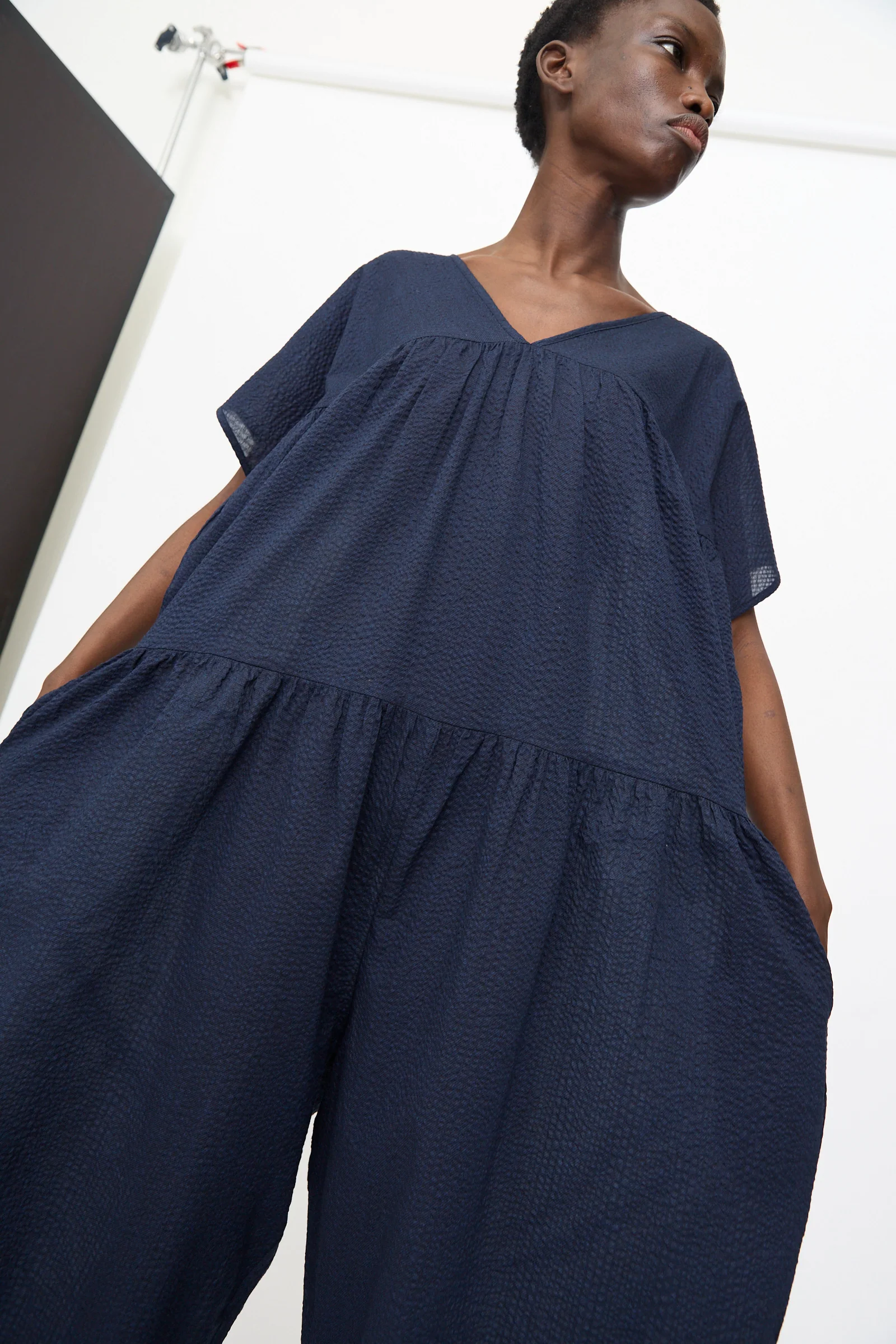 Jumpsuit with Micro Wave Texture in Navy - Image 3