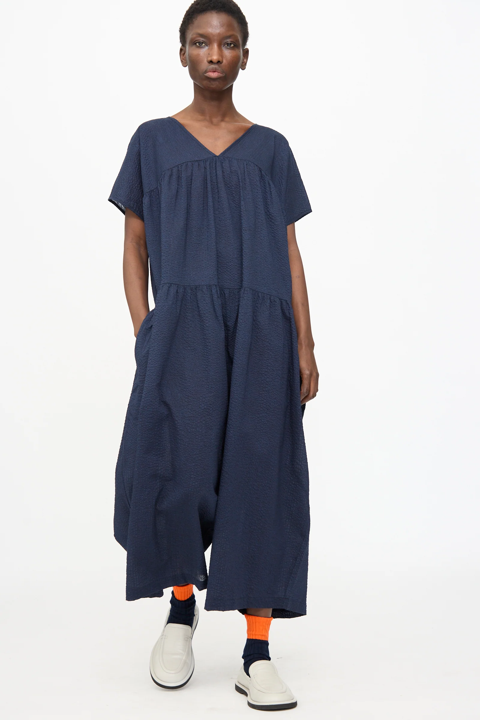 Jumpsuit with Micro Wave Texture in Navy - Image 4