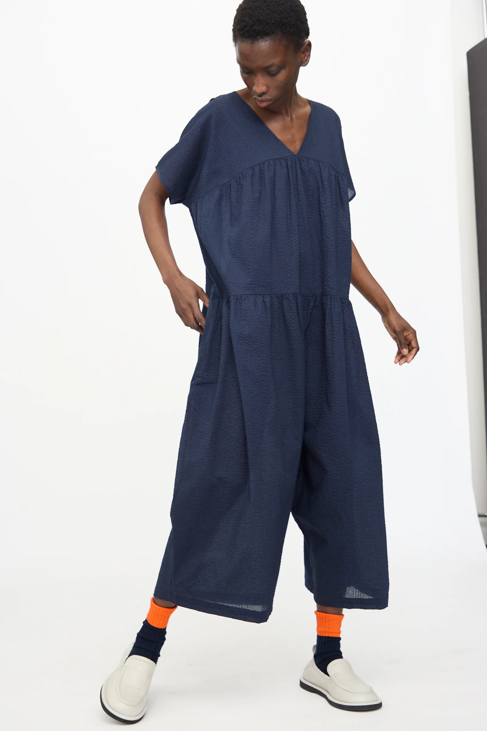 Jumpsuit with Micro Wave Texture in Navy - Image 5