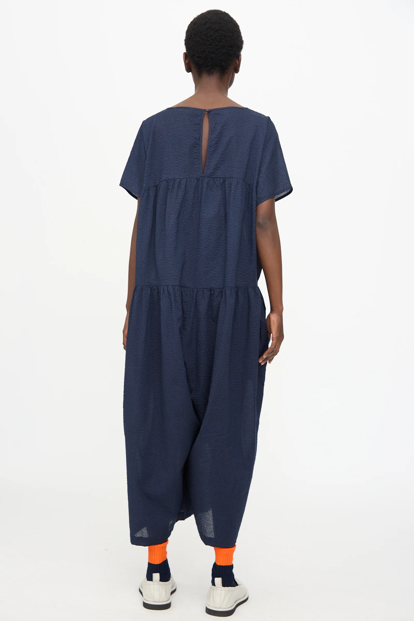 Jumpsuit with Micro Wave Texture in Navy - Image 6