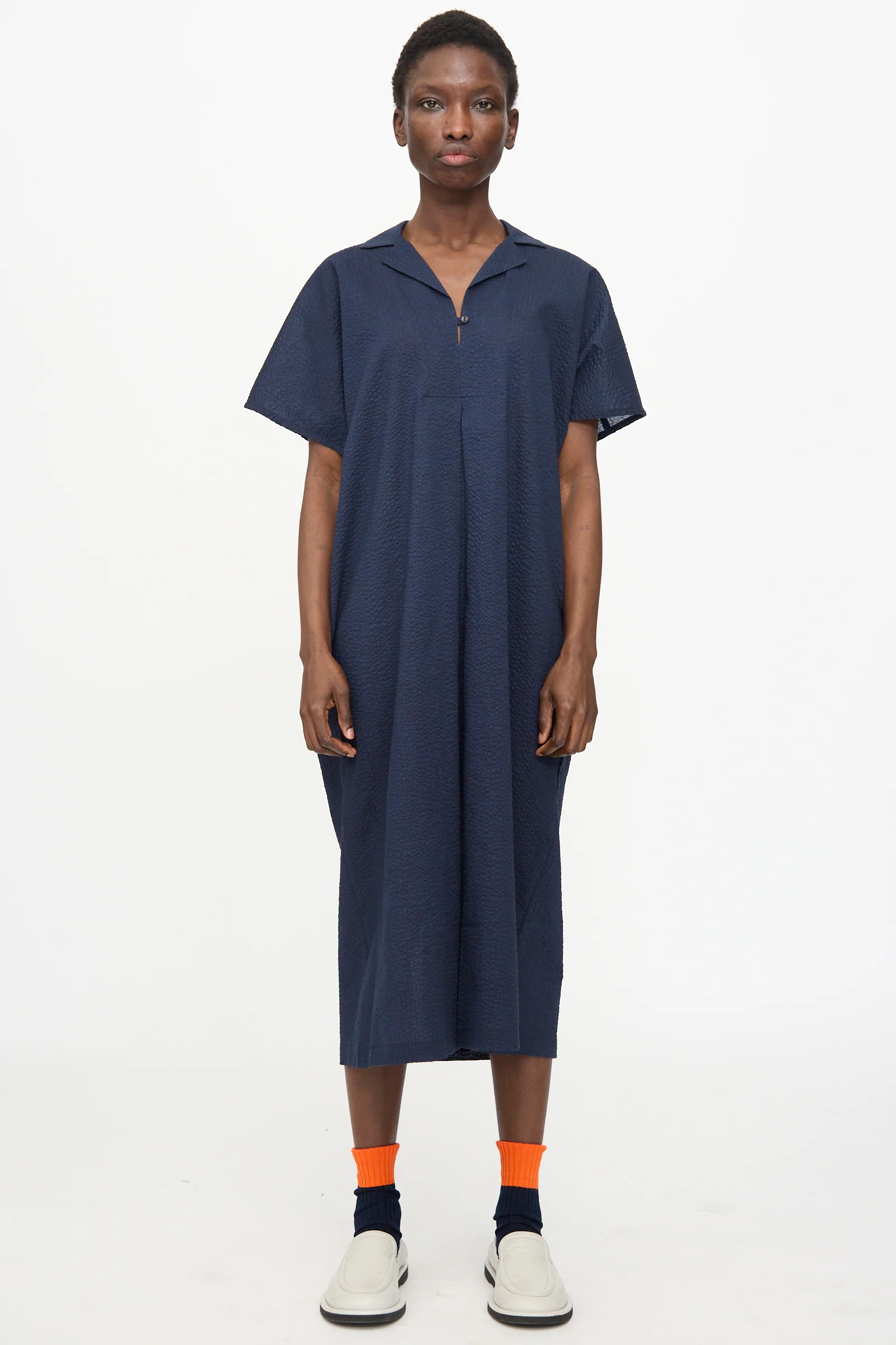 Kite Dress with Micro Wave Texture in Navy - Image 2