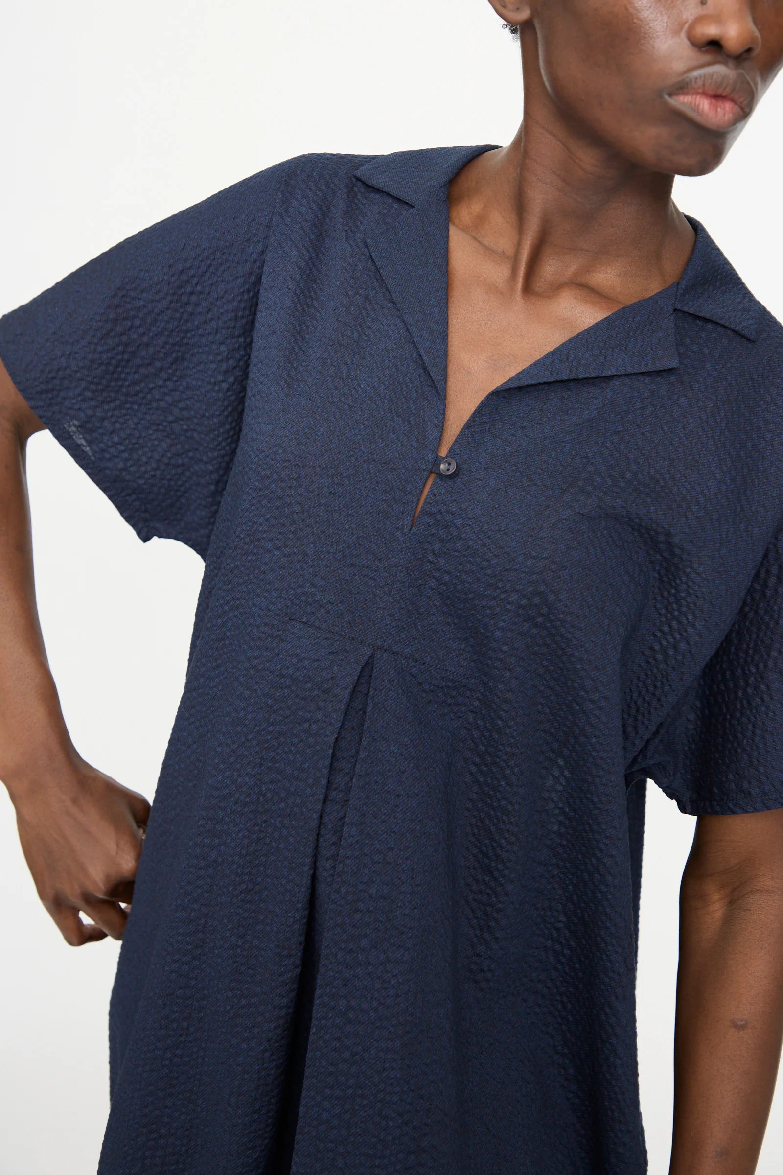 Kite Dress with Micro Wave Texture in Navy - Image 3