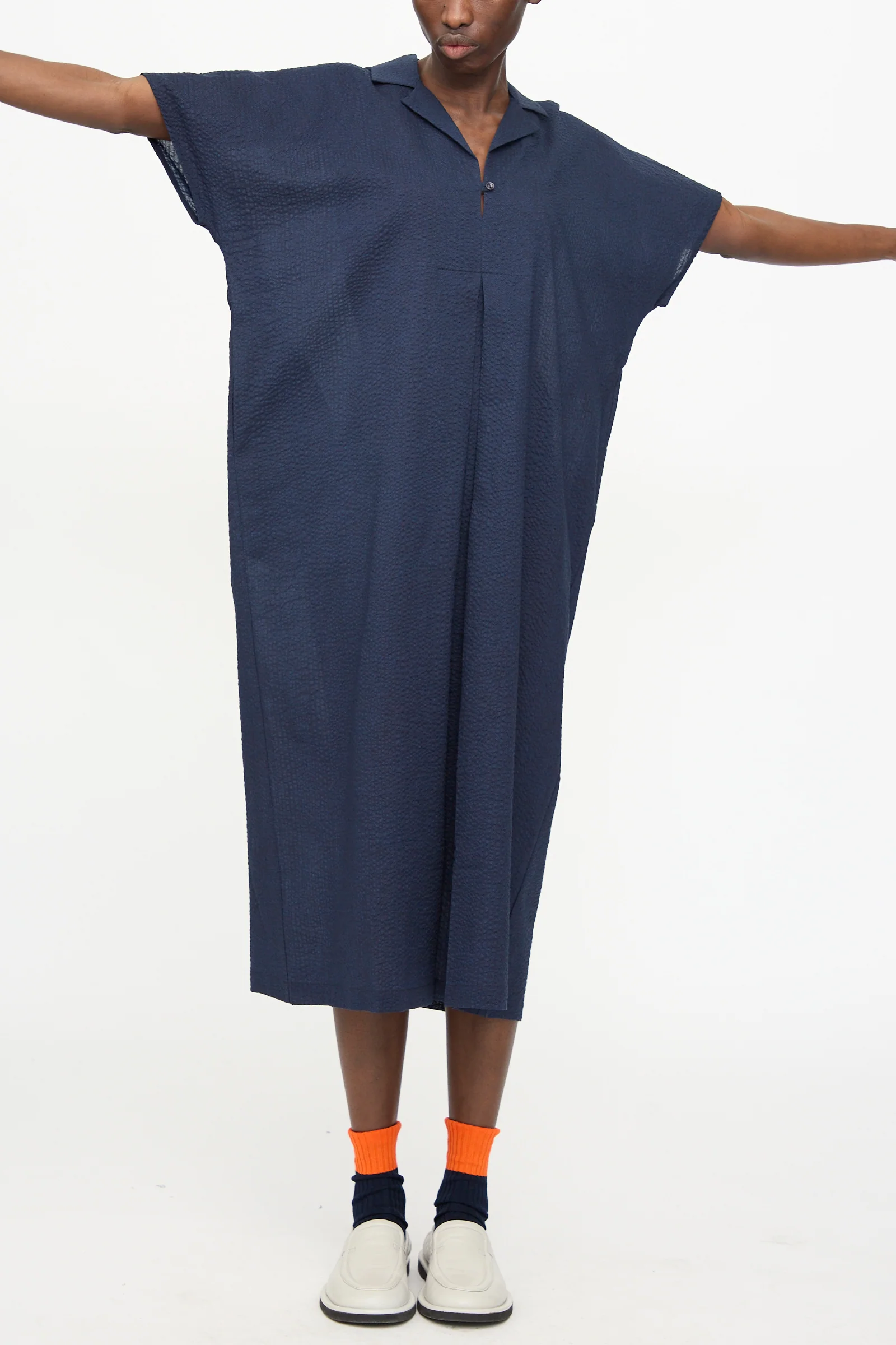 Kite Dress with Micro Wave Texture in Navy - Image 4