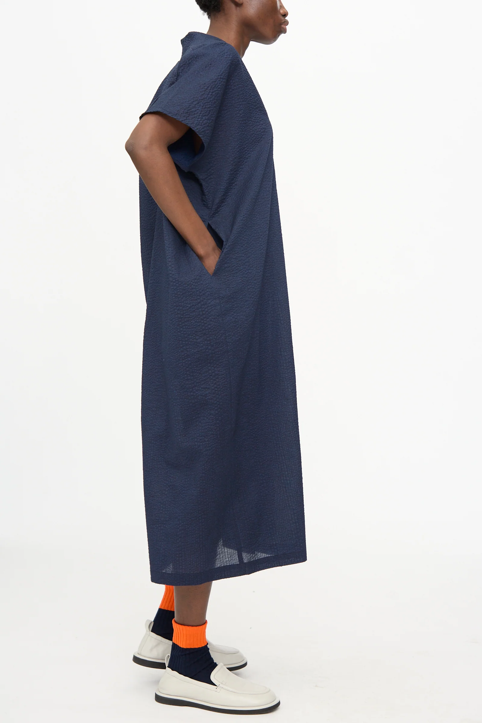 Kite Dress with Micro Wave Texture in Navy - Image 5