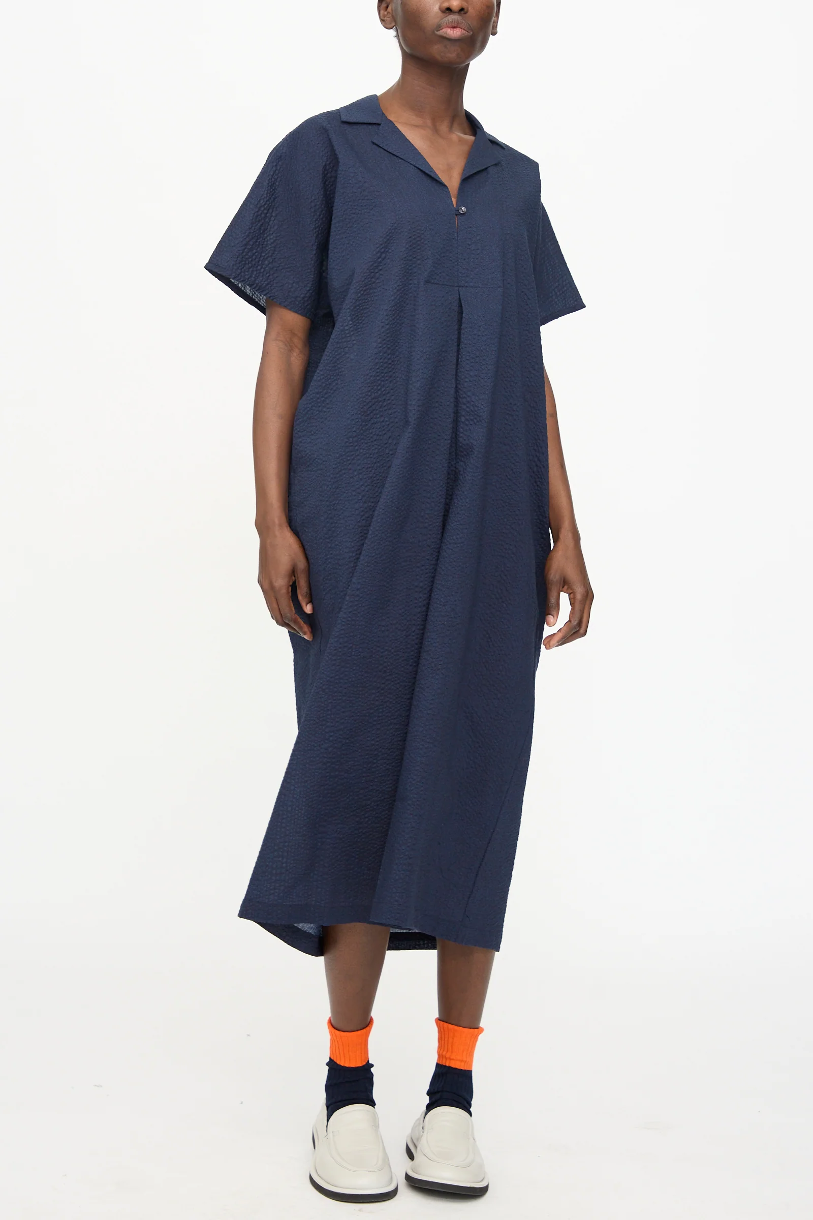 Kite Dress with Micro Wave Texture in Navy - Image 6
