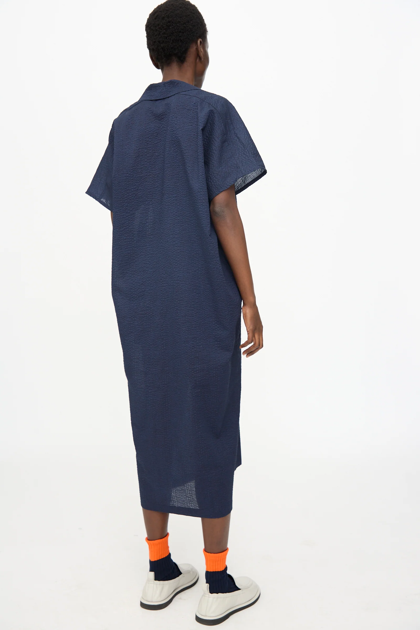 Kite Dress with Micro Wave Texture in Navy - Image 7