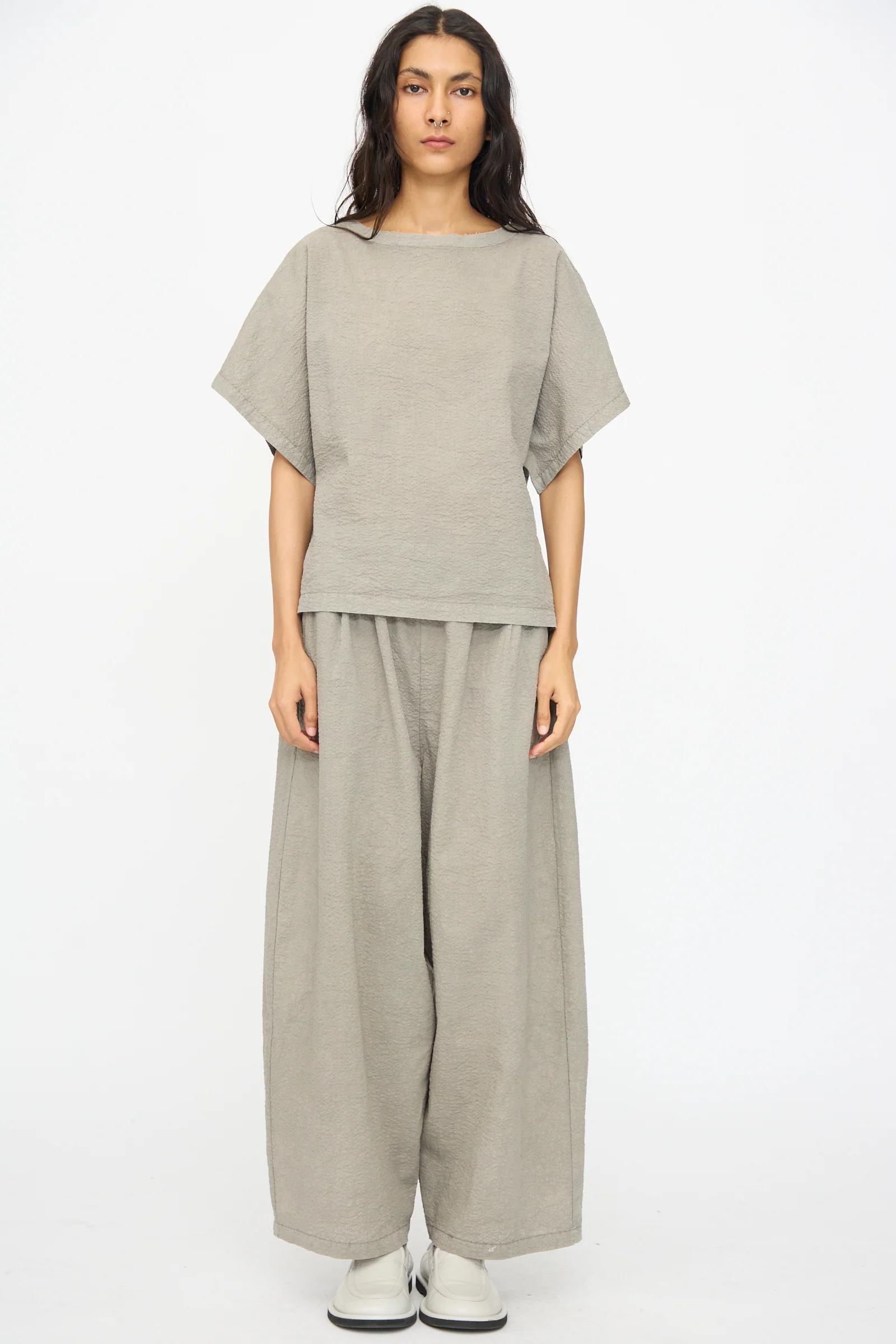 Textured Cotton Boxed Top in Pale Grey