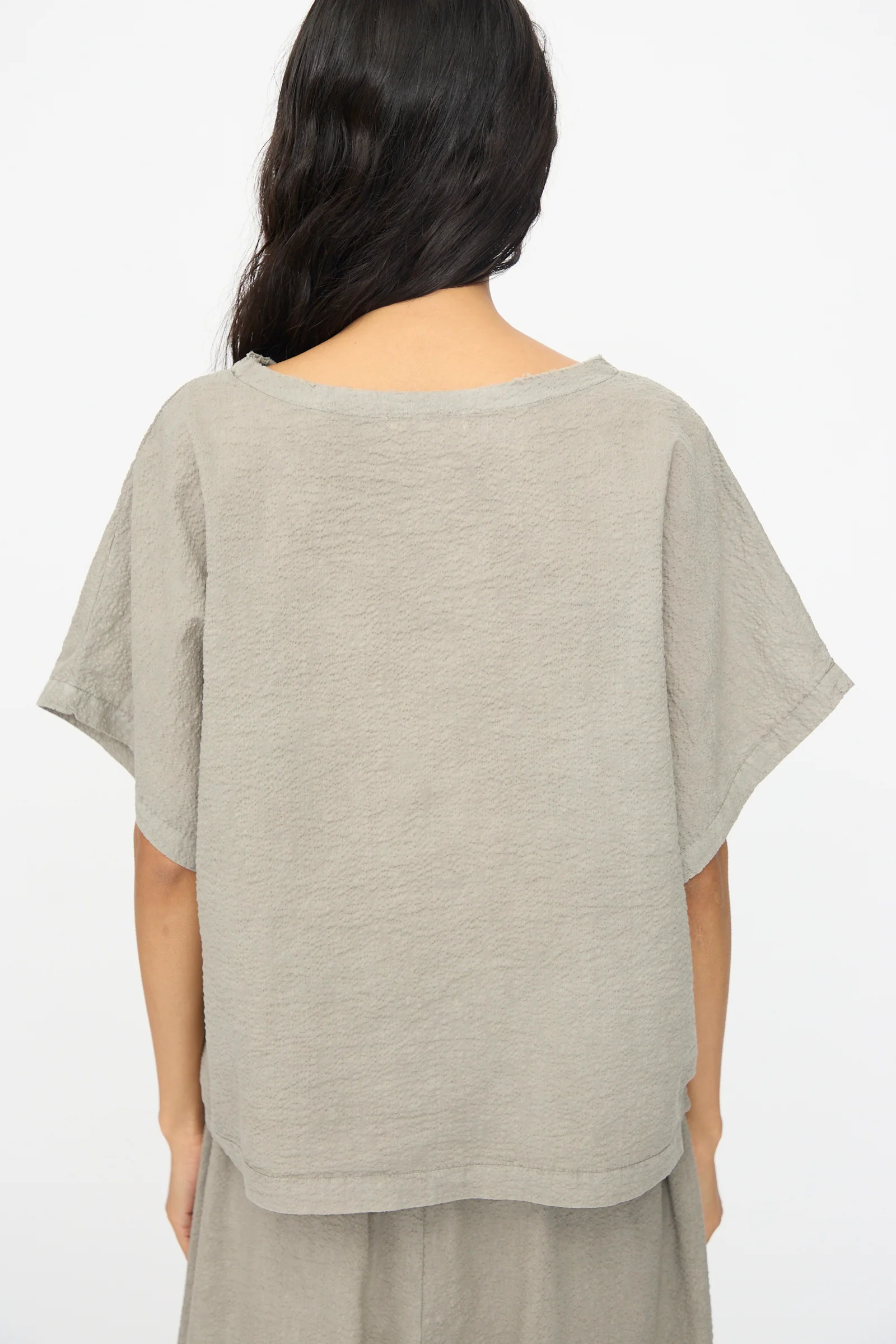 Textured Cotton Boxed Top in Pale Grey - Image 6