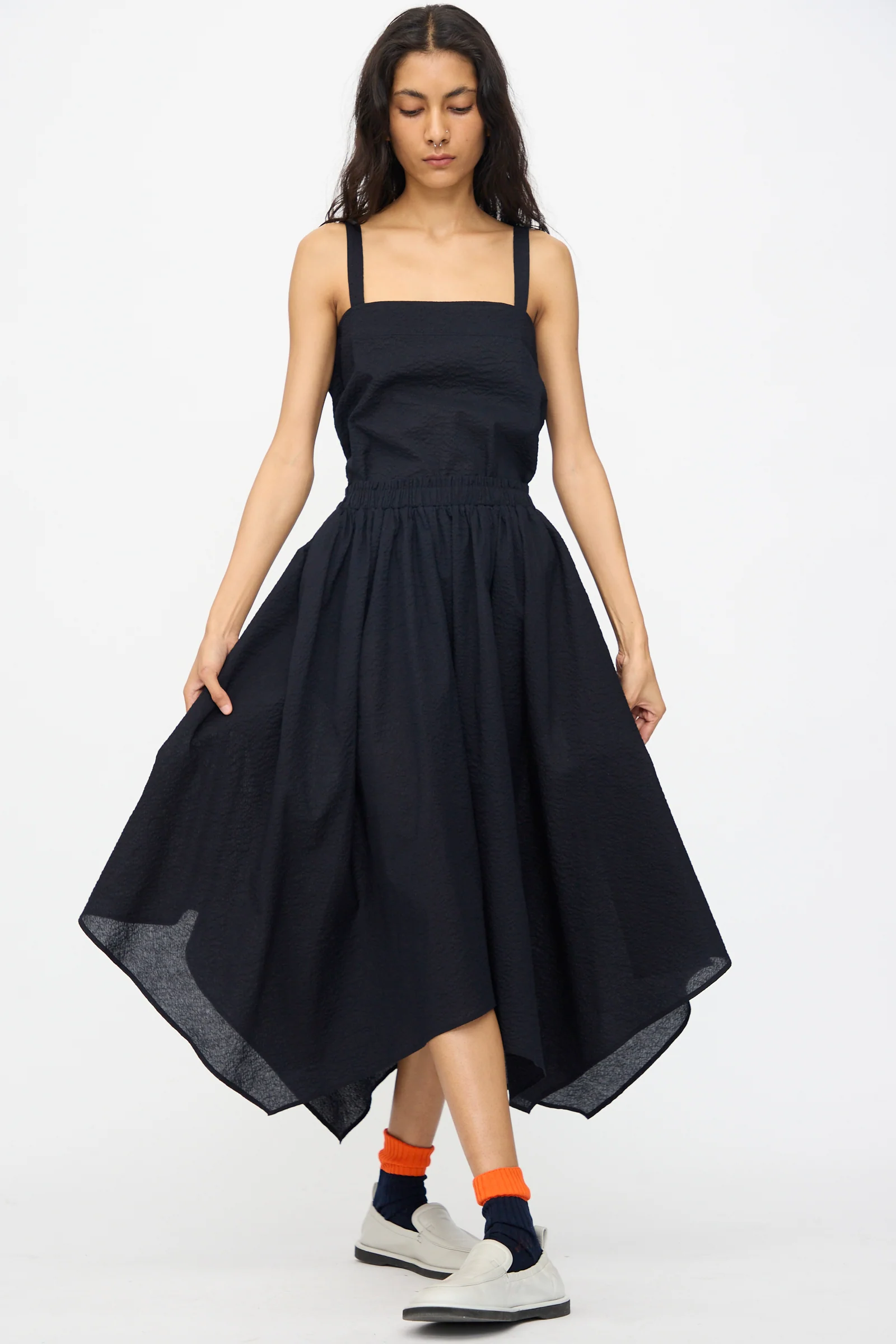 Textured Cotton Paper Skirt in Midnight