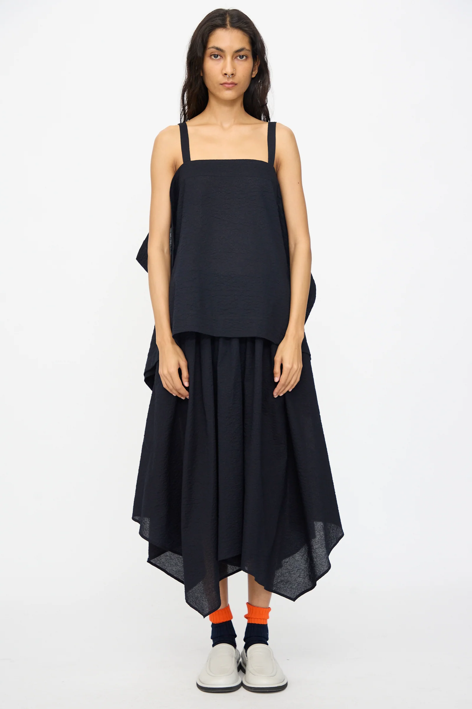 Textured Cotton Paper Skirt in Midnight - Image 2