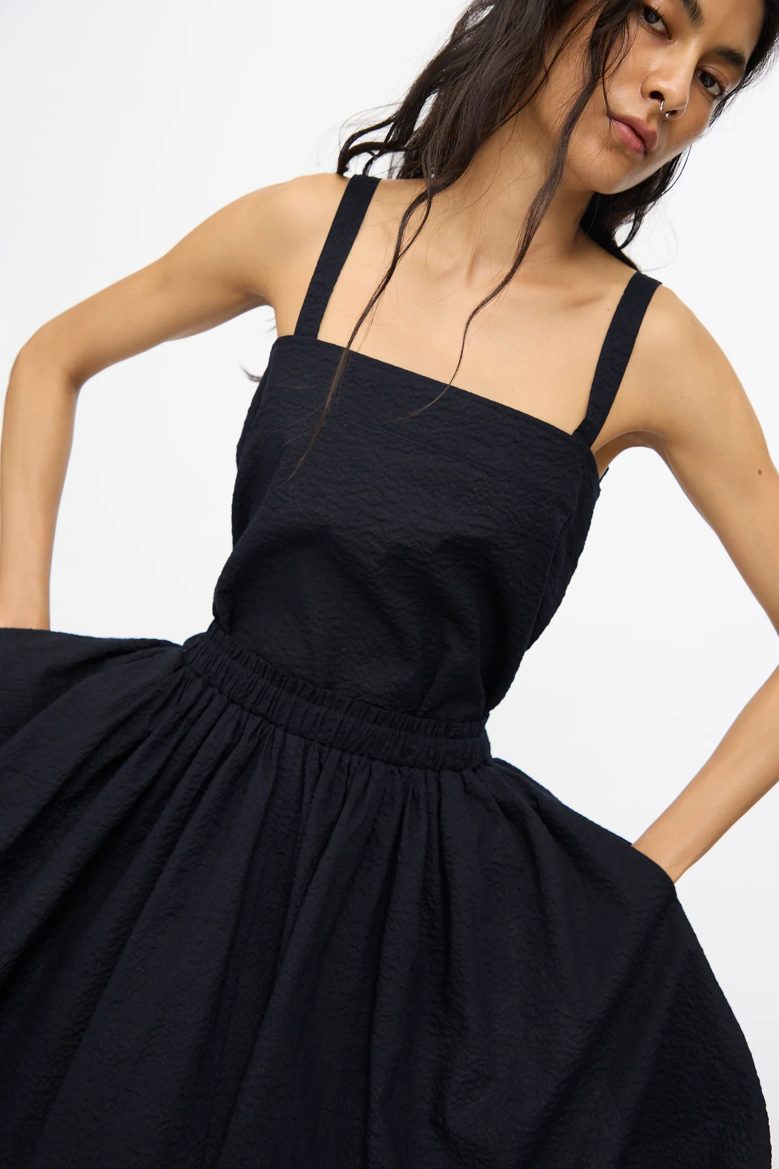 Textured Cotton Paper Skirt in Midnight - Image 3