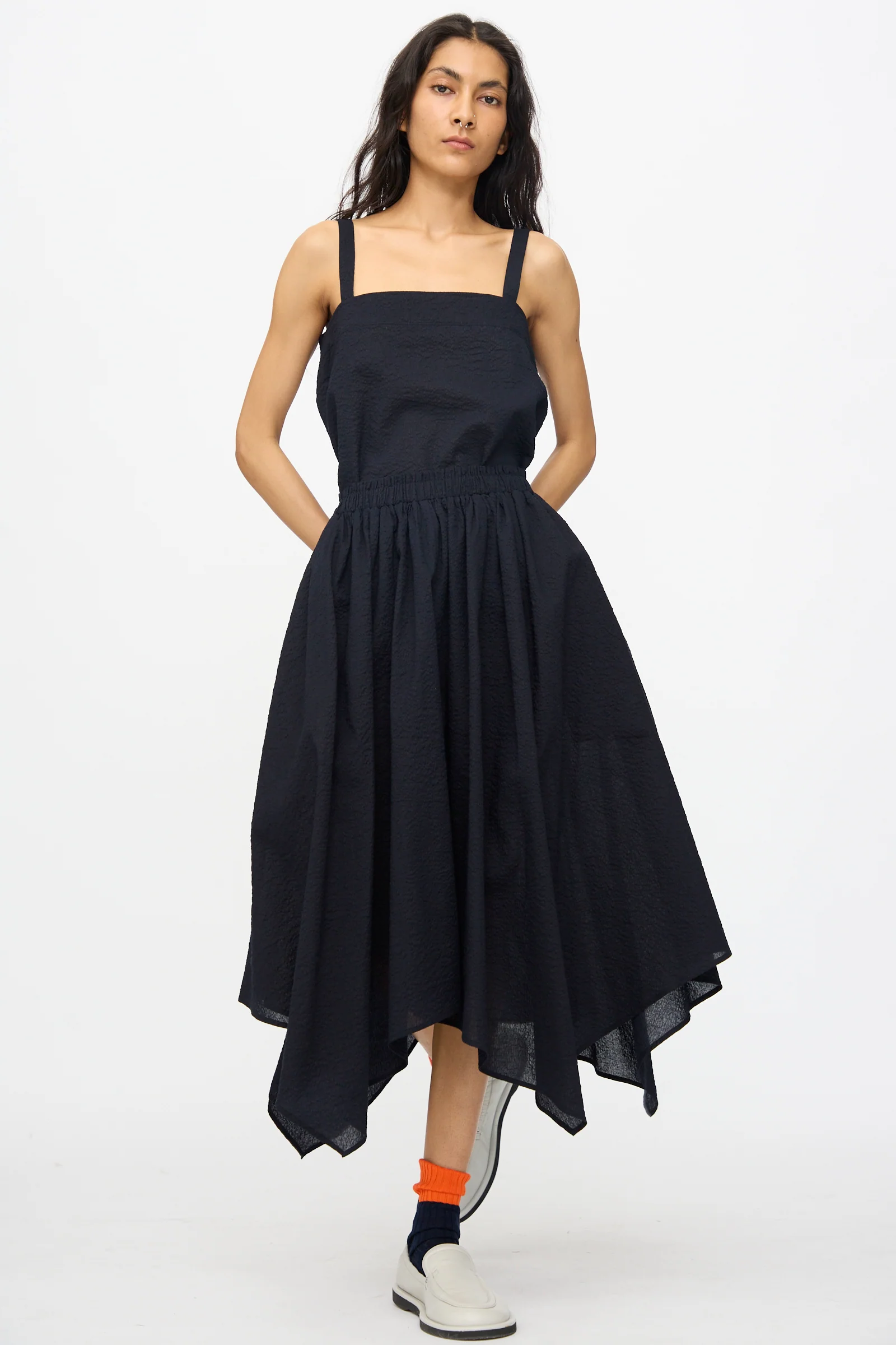 Textured Cotton Paper Skirt in Midnight - Image 4