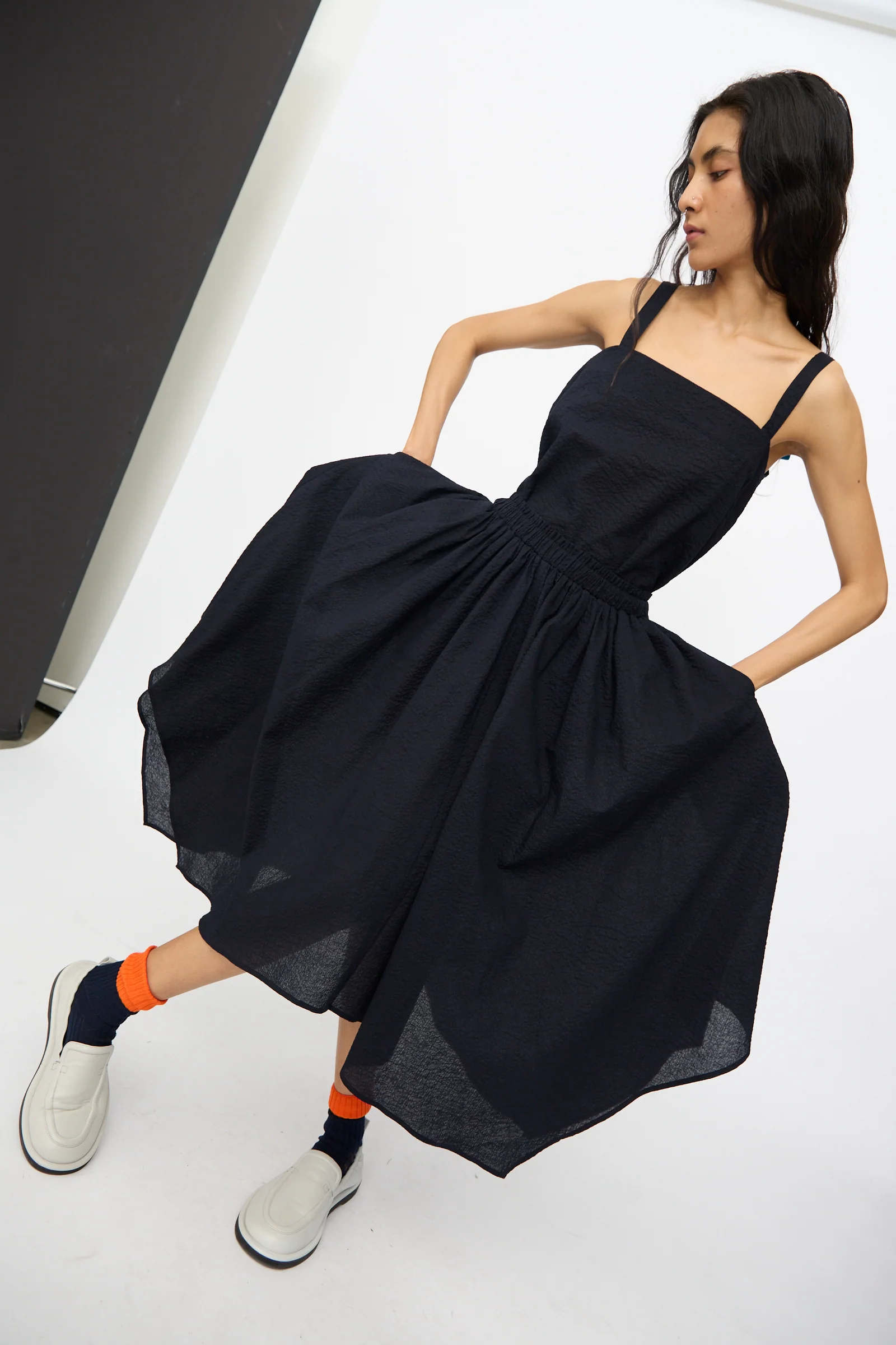 Textured Cotton Paper Skirt in Midnight - Image 5