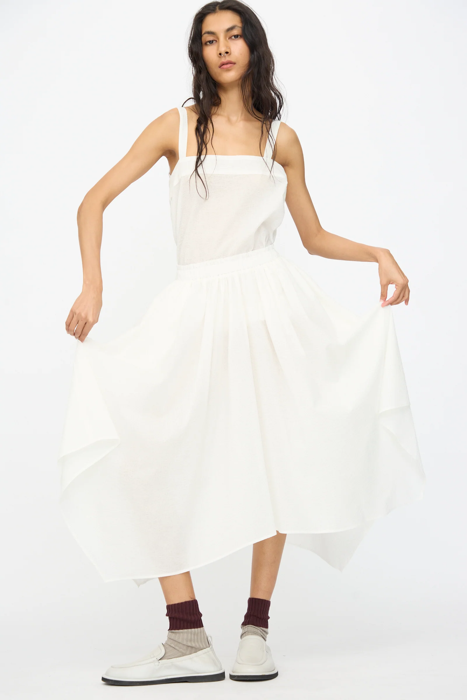 Textured Cotton Paper Skirt in White