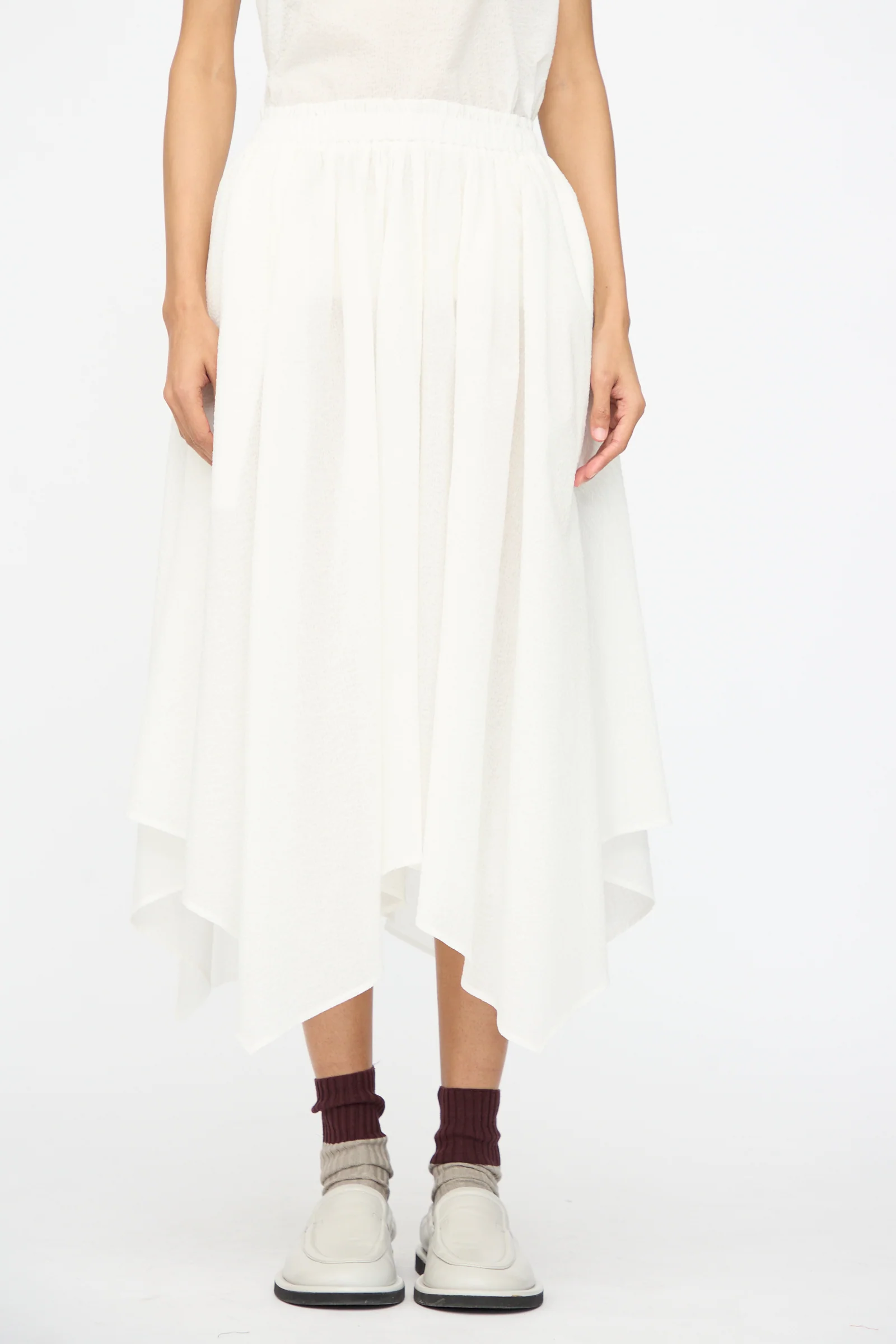 Textured Cotton Paper Skirt in White - Image 2