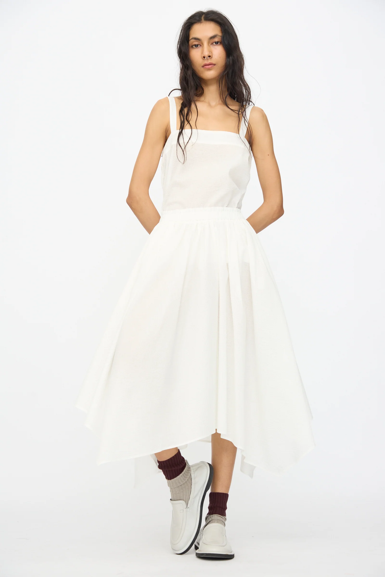 Textured Cotton Paper Skirt in White - Image 4