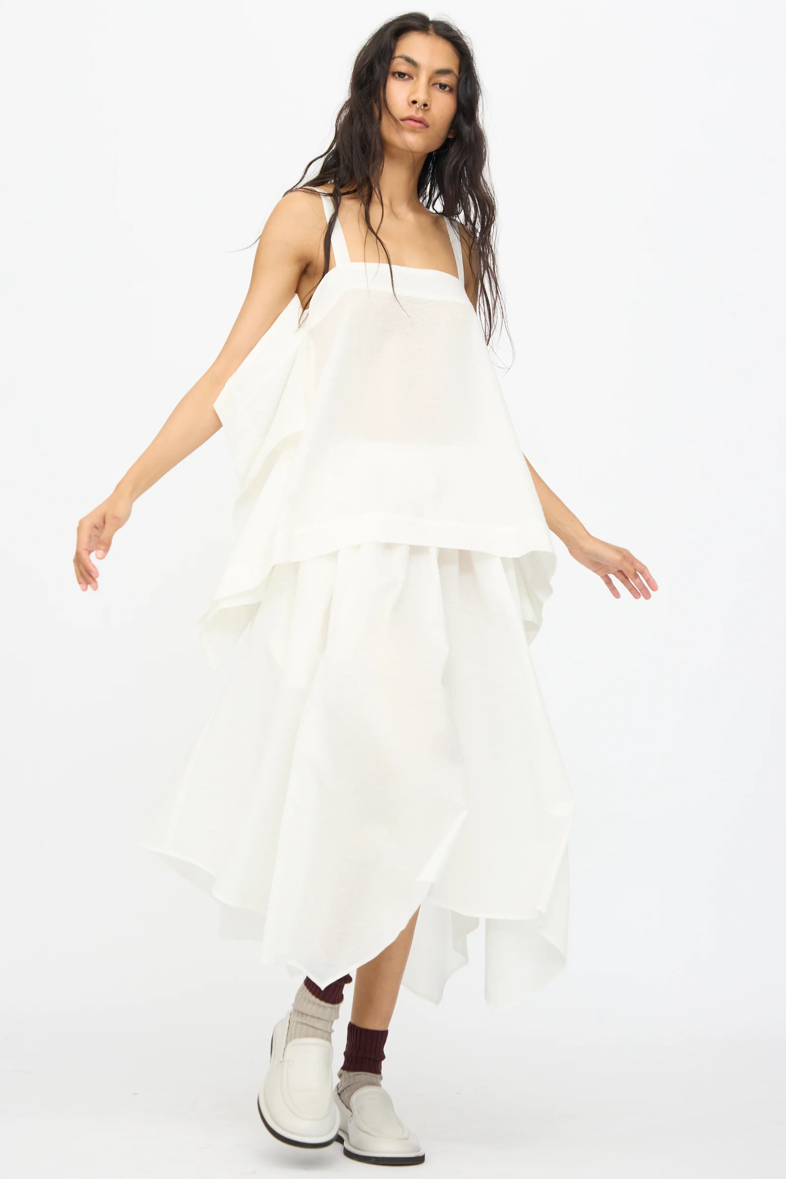 Textured Cotton Paper Skirt in White - Image 5