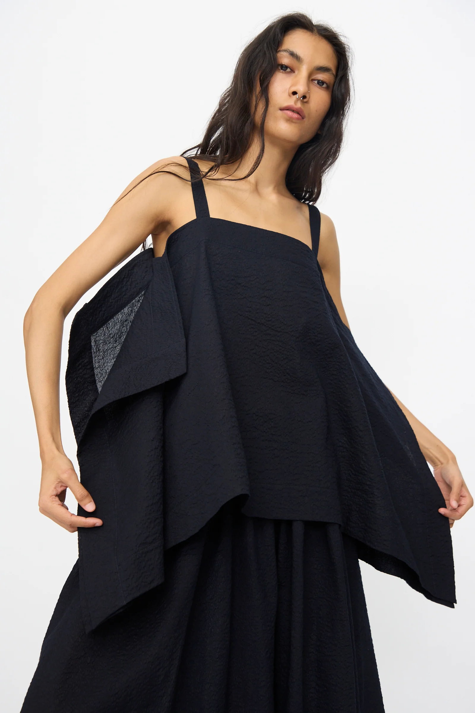 Textured Cotton Paper Top in Midnight
