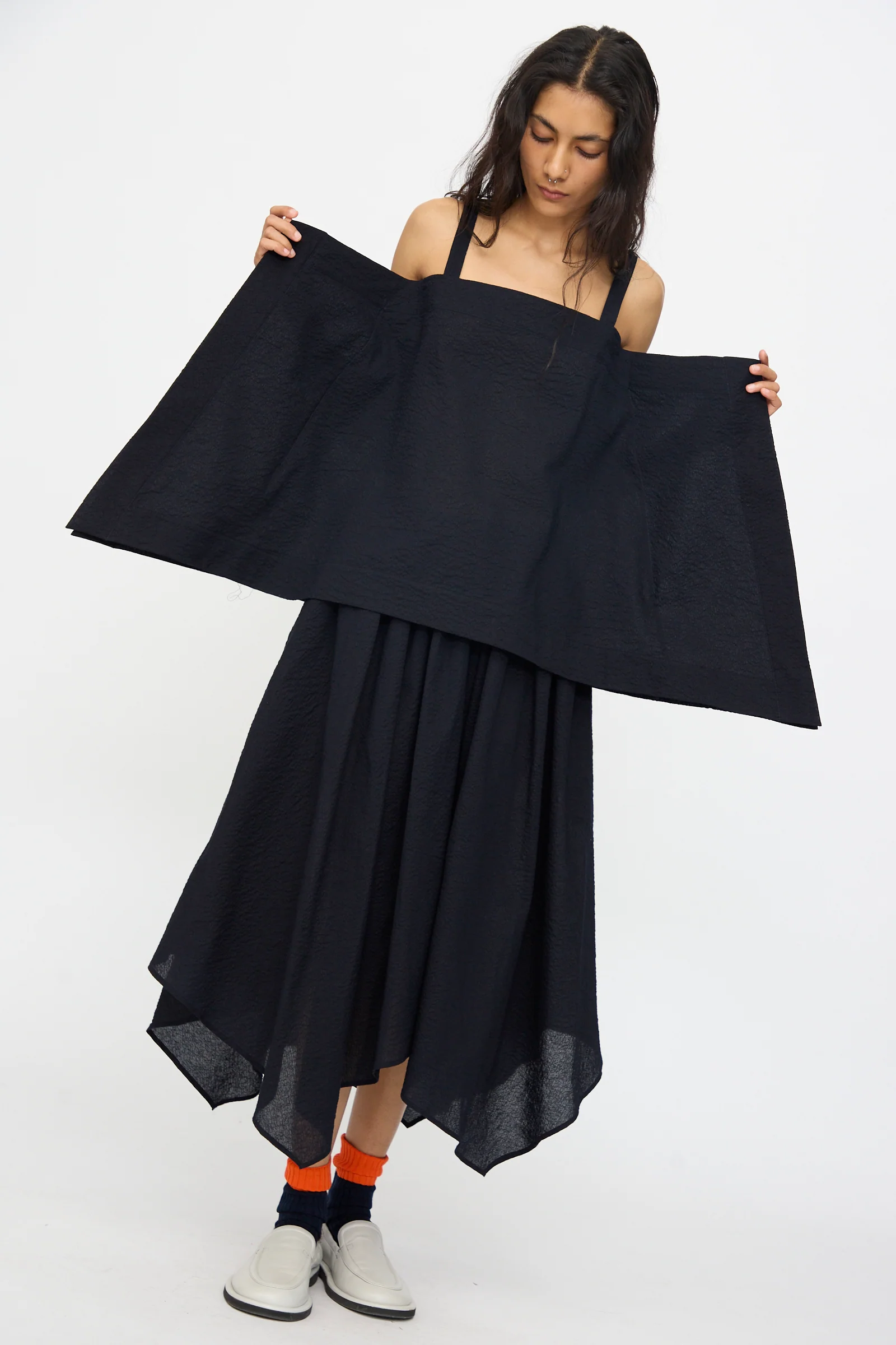 Textured Cotton Paper Top in Midnight - Image 4