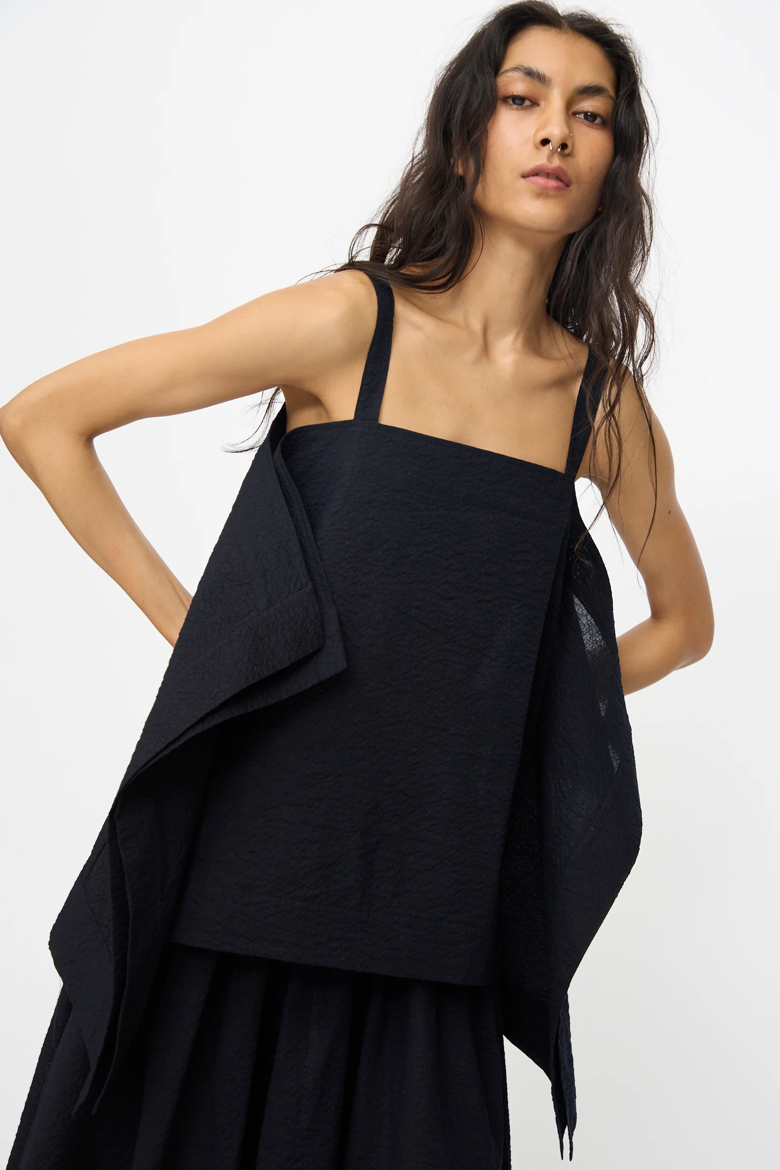 Textured Cotton Paper Top in Midnight - Image 5