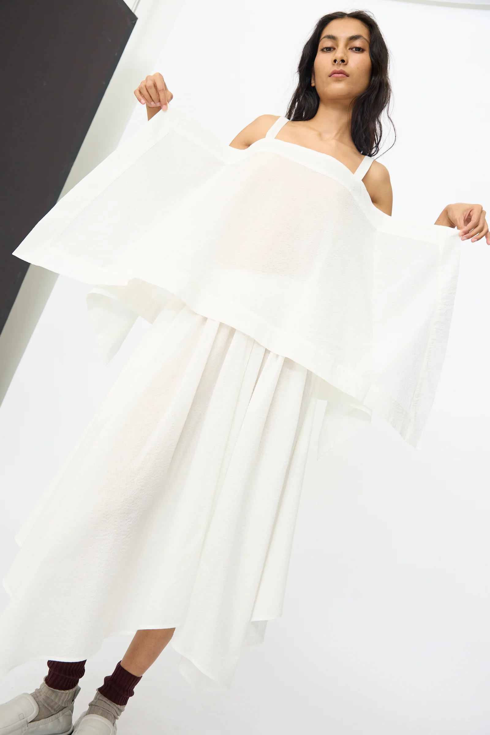 Textured Cotton Paper Top in White