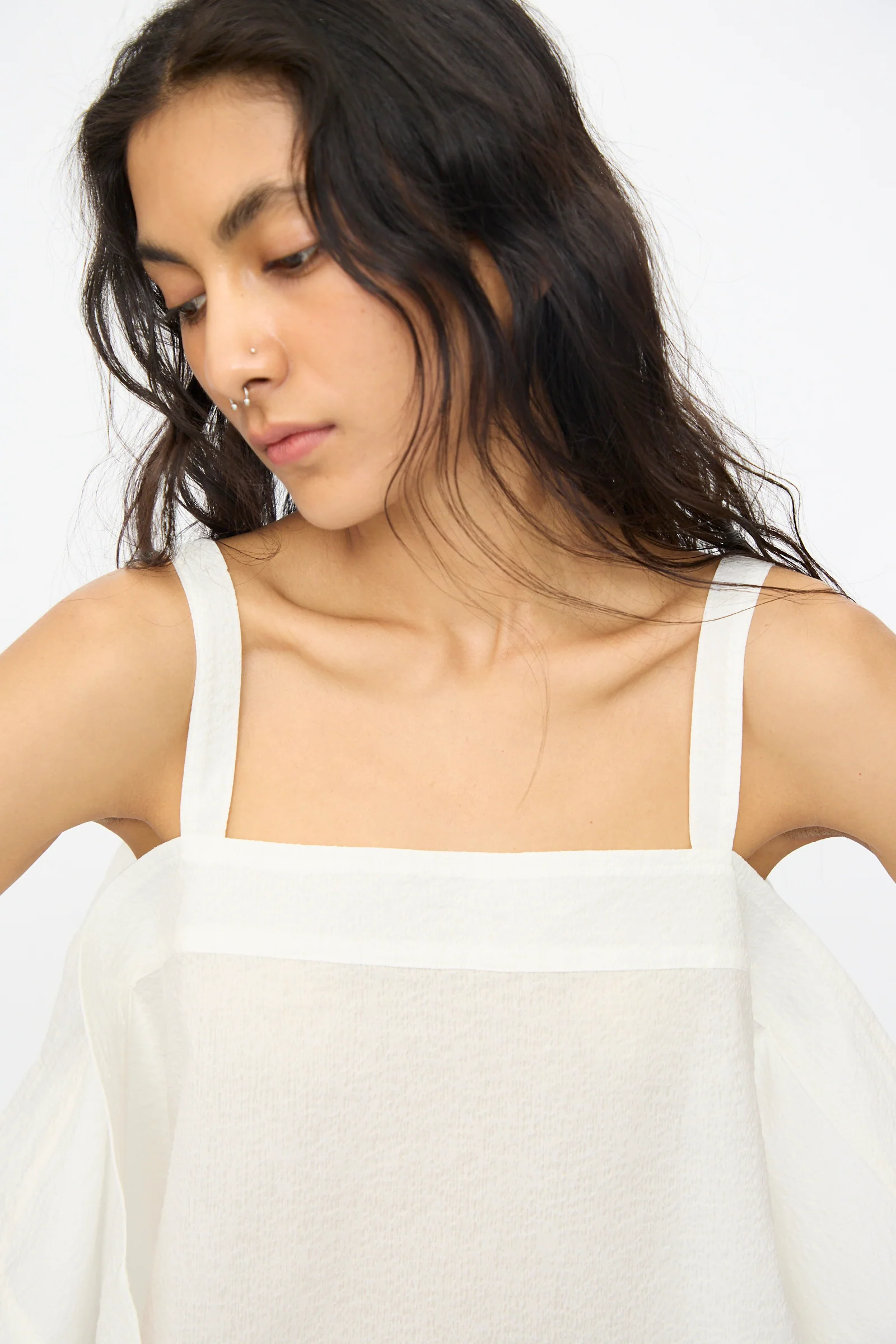 Textured Cotton Paper Top in White - Image 3