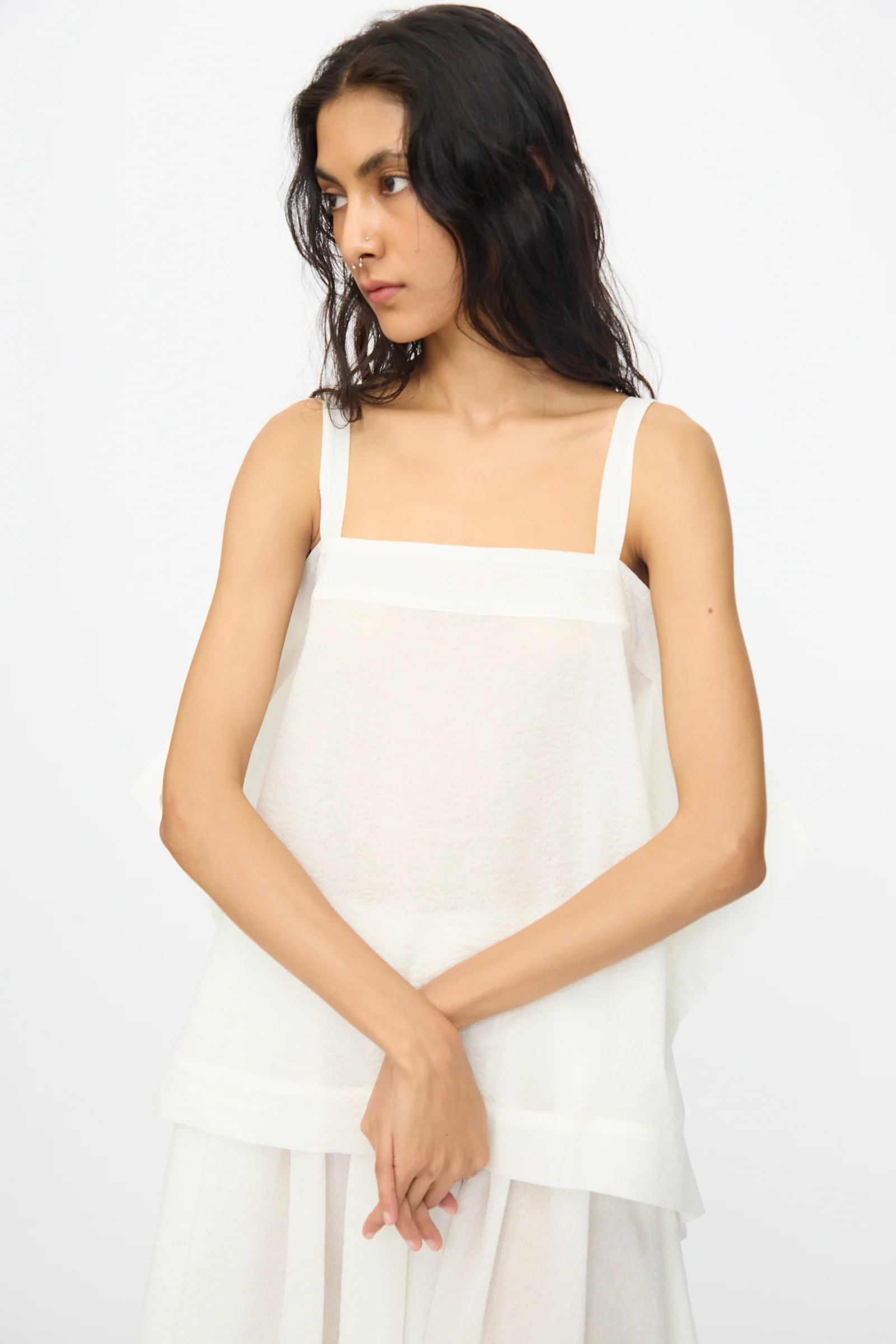 Textured Cotton Paper Top in White - Image 4
