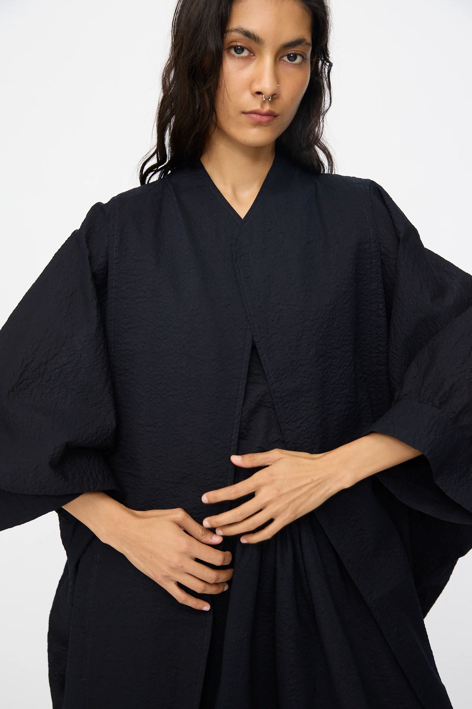 Textured Cotton Spoon Jacket in Midnight - Image 3