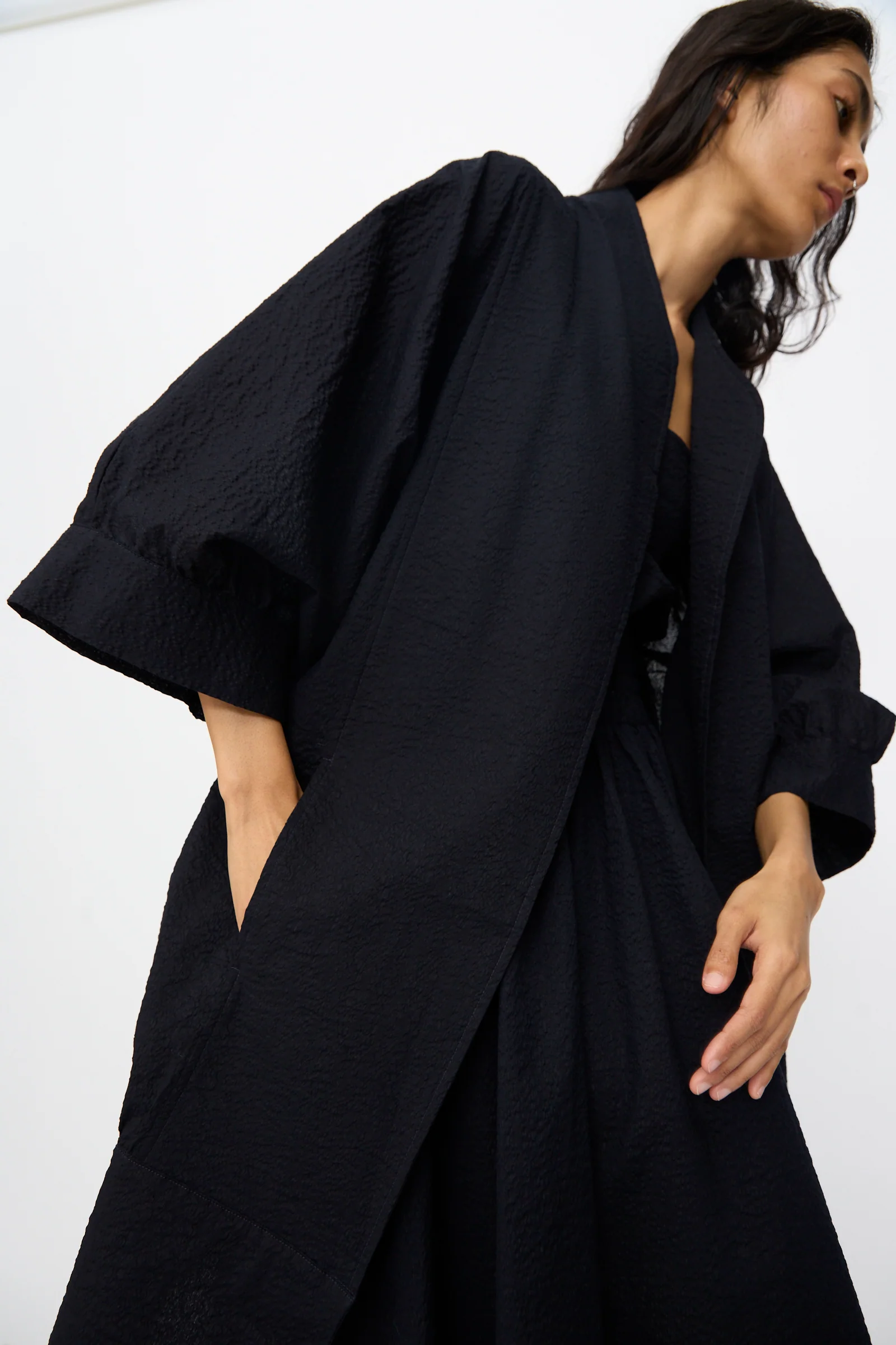 Textured Cotton Spoon Jacket in Midnight - Image 5